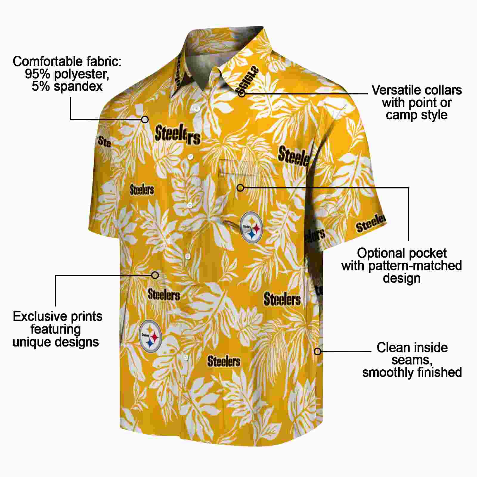 pittsburgh steelers tropical leaf gold white hawaiian shirt new arrival