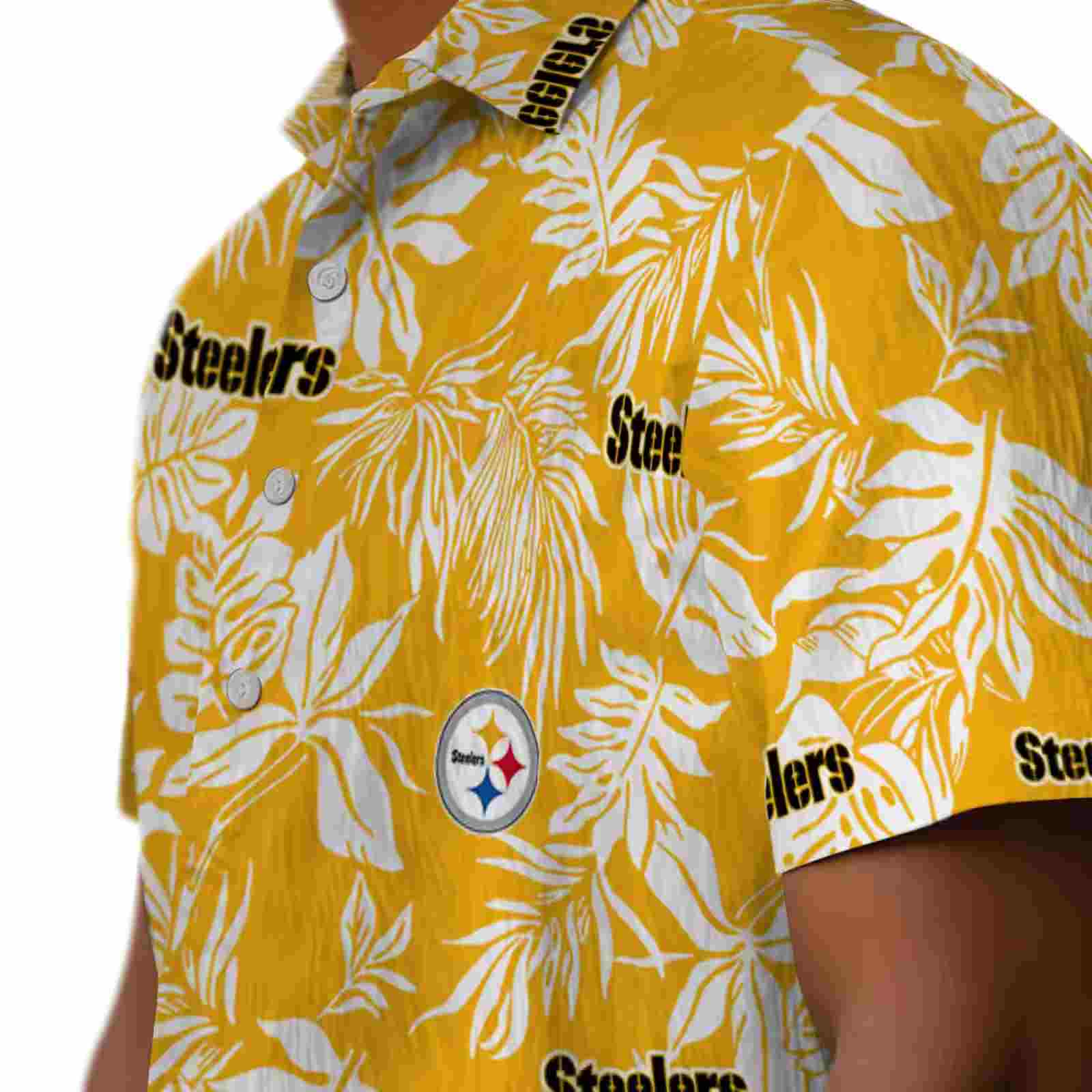 pittsburgh steelers tropical leaf gold white hawaiian shirt trendy