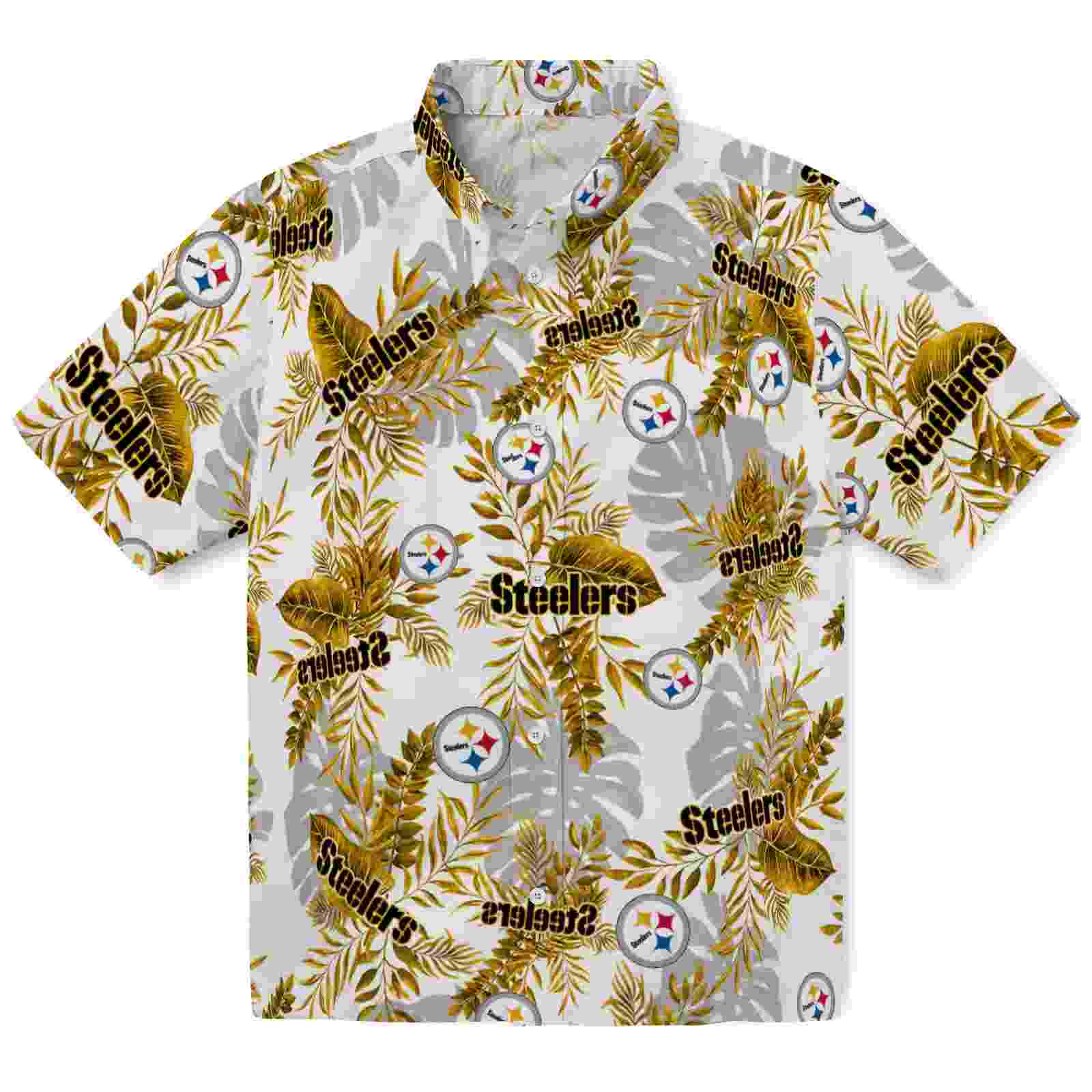 Pittsburgh Steelers Tropical Leaves White Hawaiian Shirt