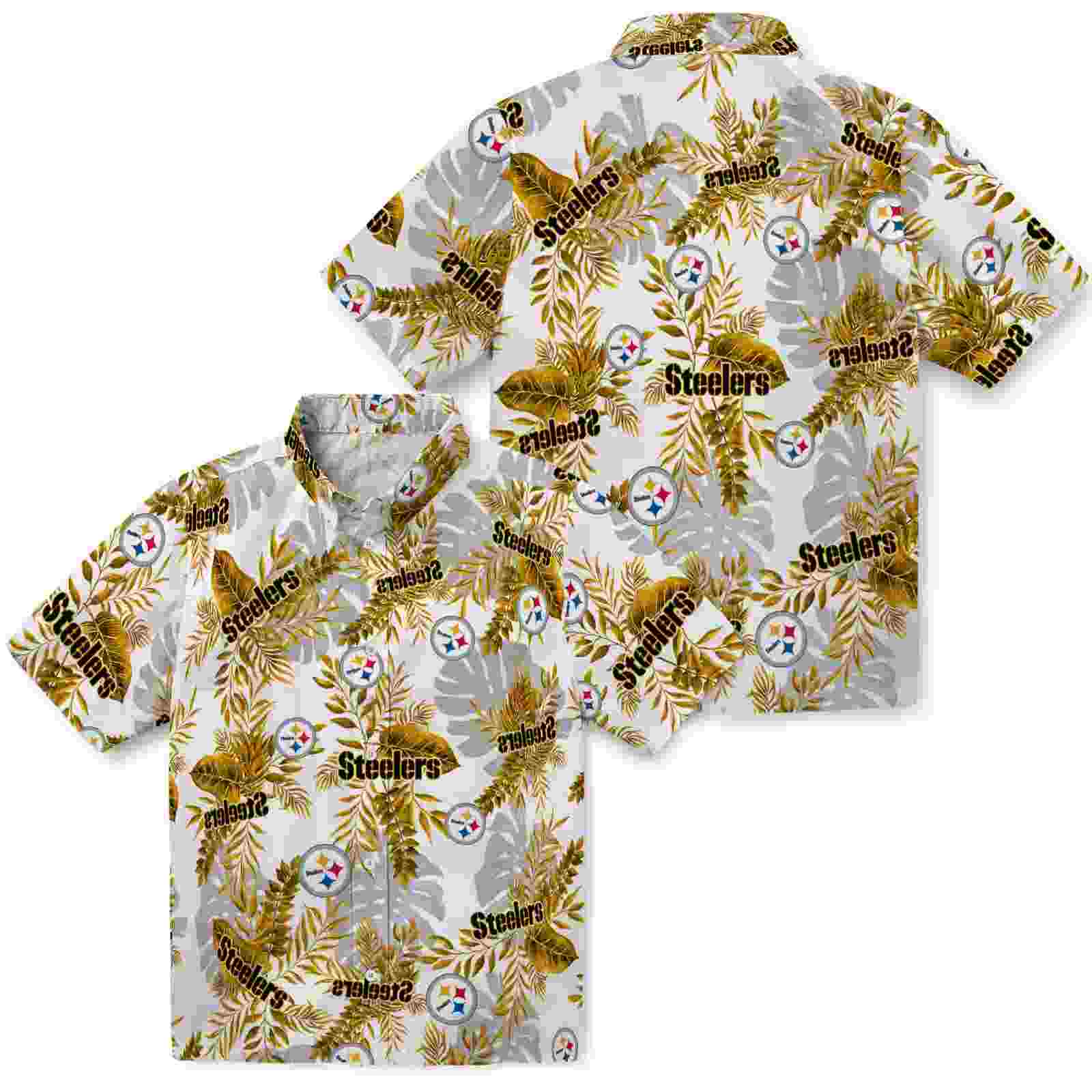 pittsburgh steelers tropical leaves white hawaiian shirt high quality