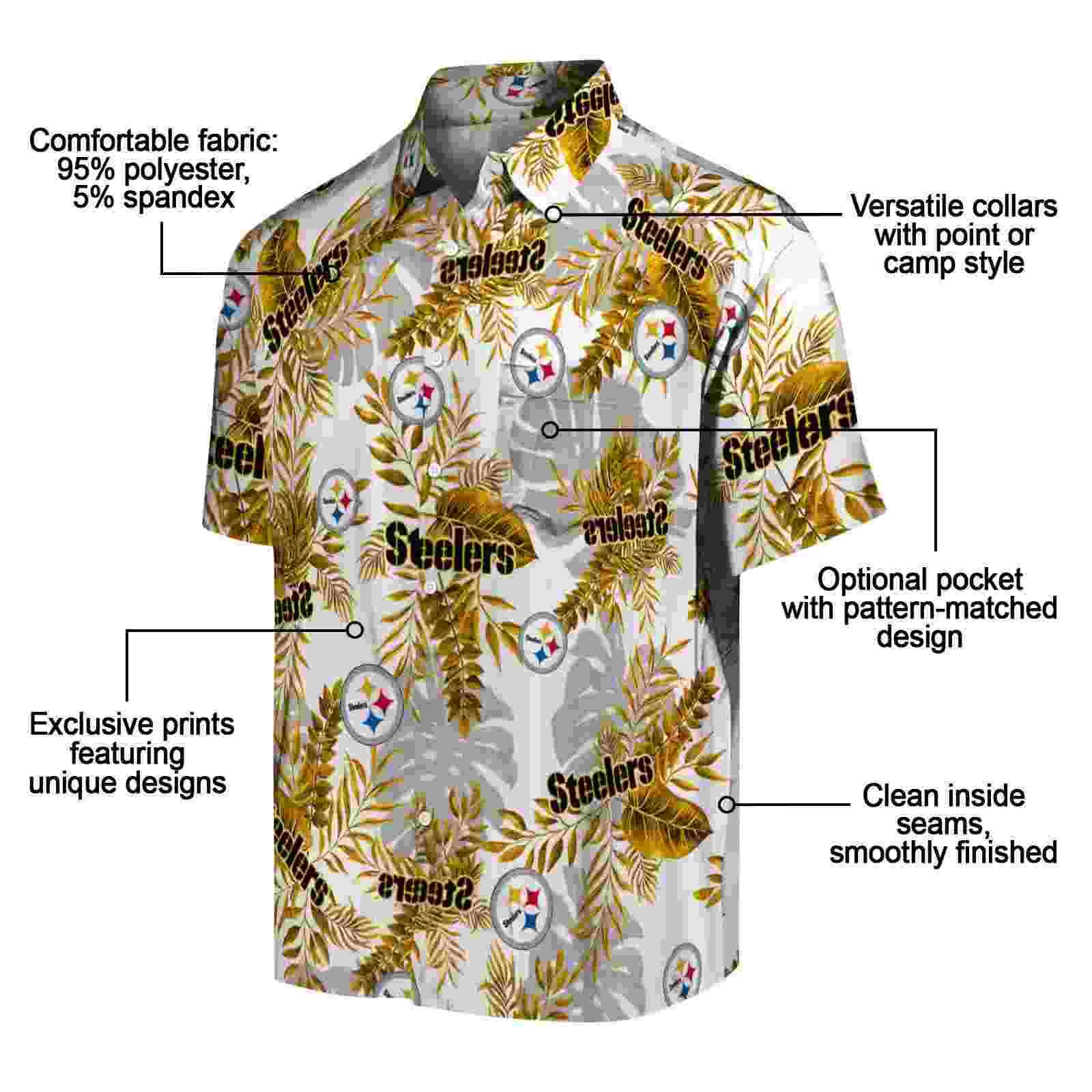 pittsburgh steelers tropical leaves white hawaiian shirt new arrival