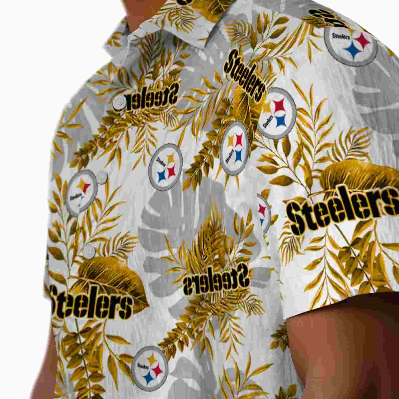 pittsburgh steelers tropical leaves white hawaiian shirt trendy