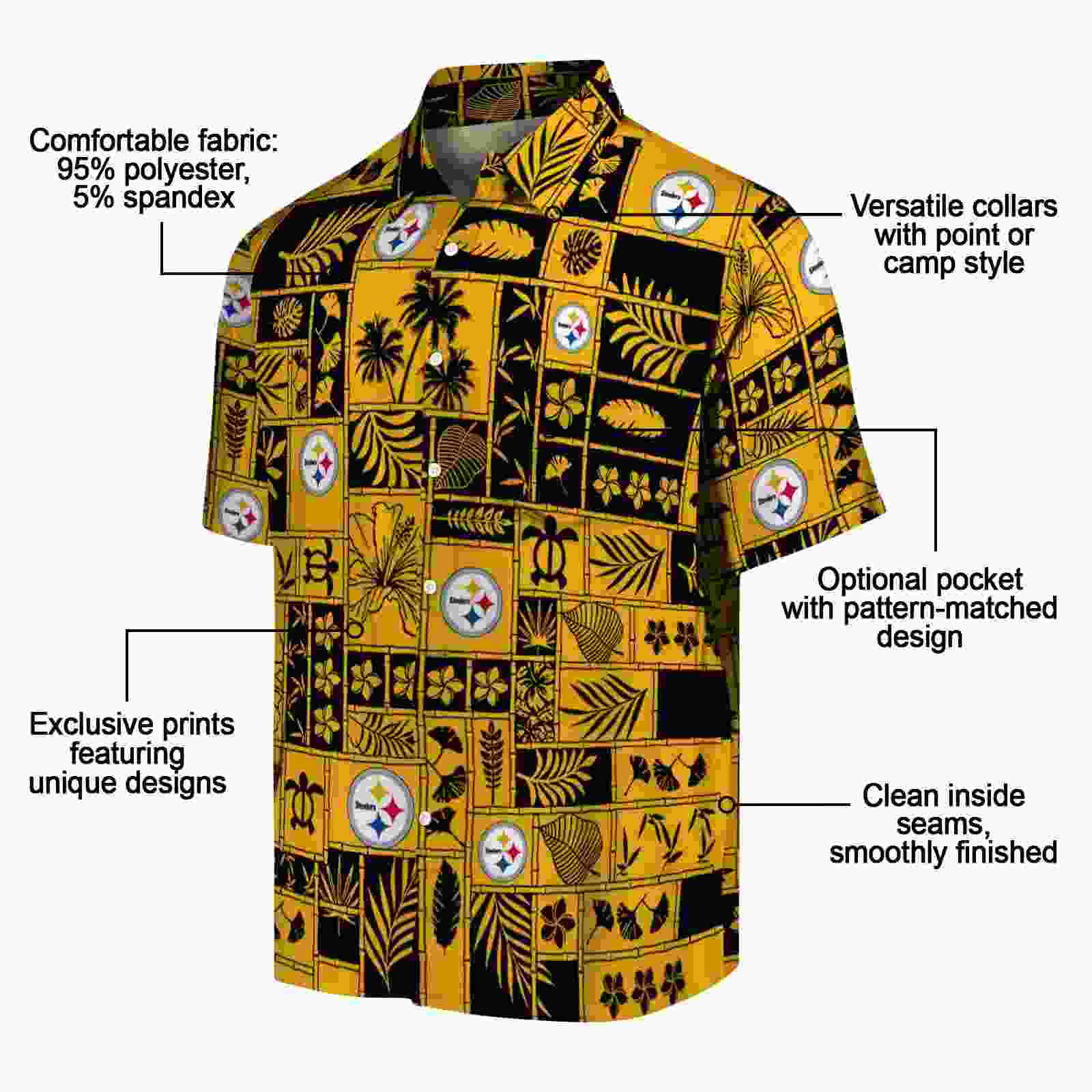 pittsburgh steelers tropical patchwork gold black hawaiian shirt new arrival