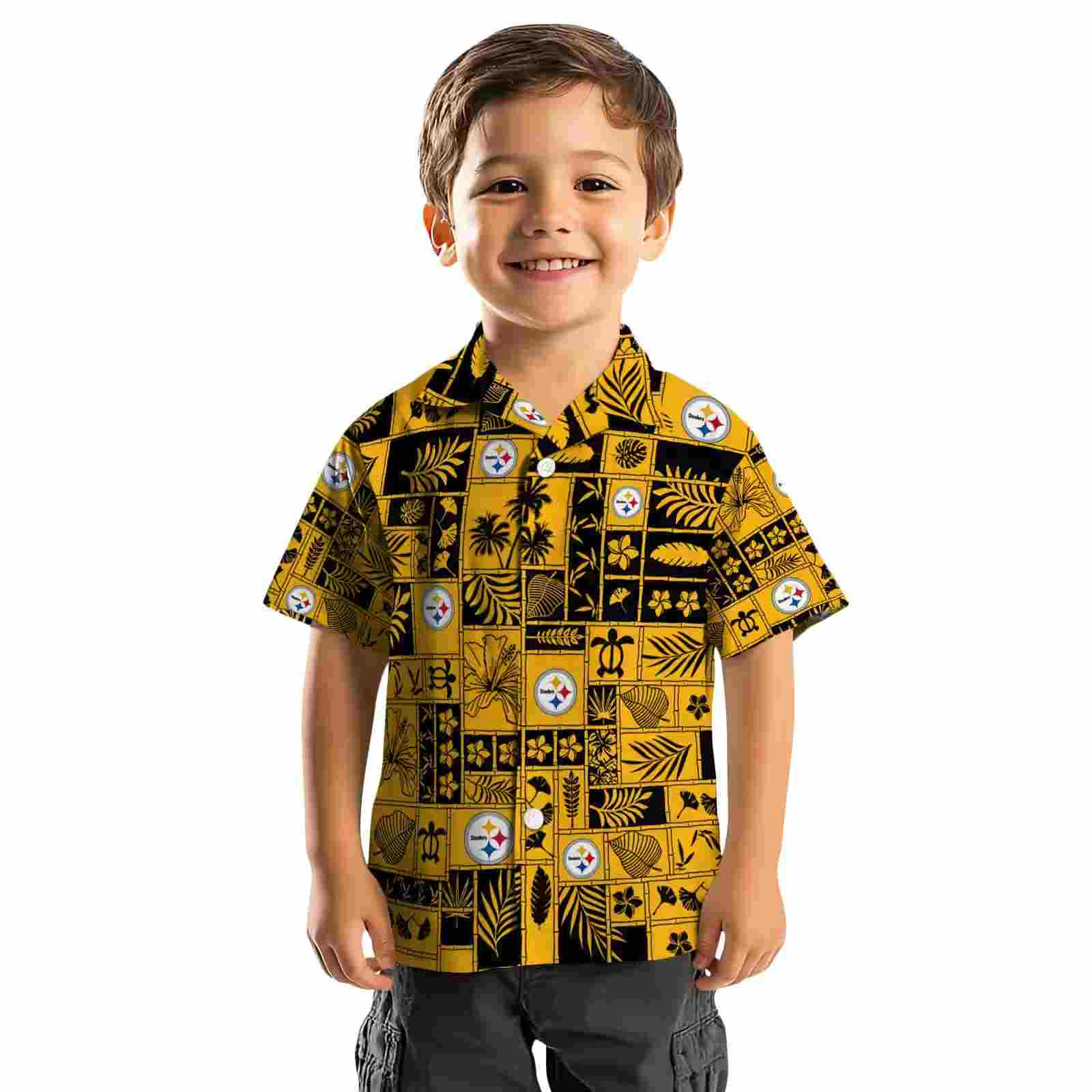 pittsburgh steelers tropical patchwork gold black hawaiian shirt top rated