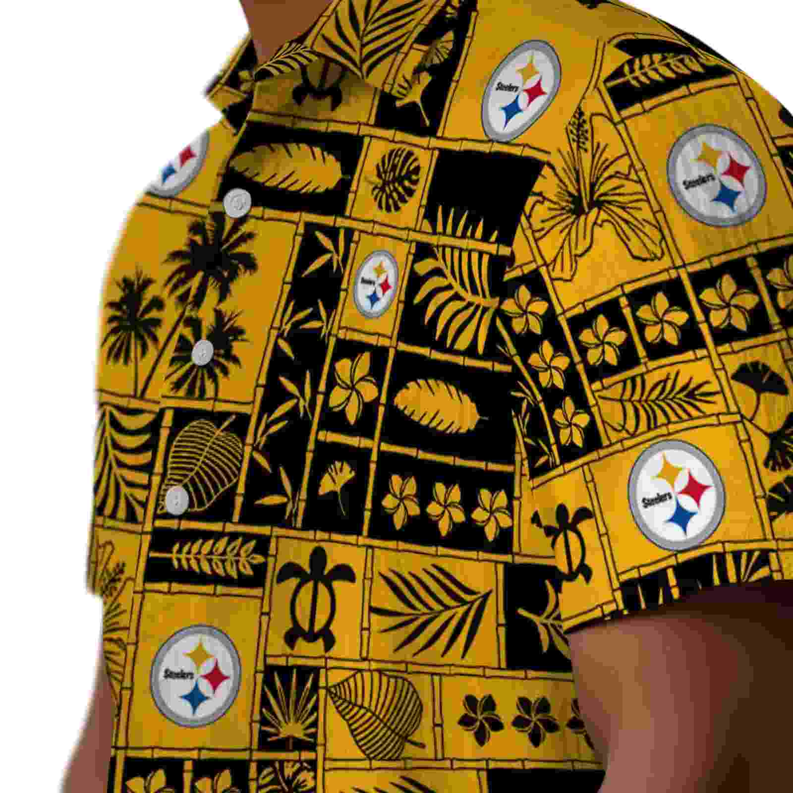 pittsburgh steelers tropical patchwork gold black hawaiian shirt trendy