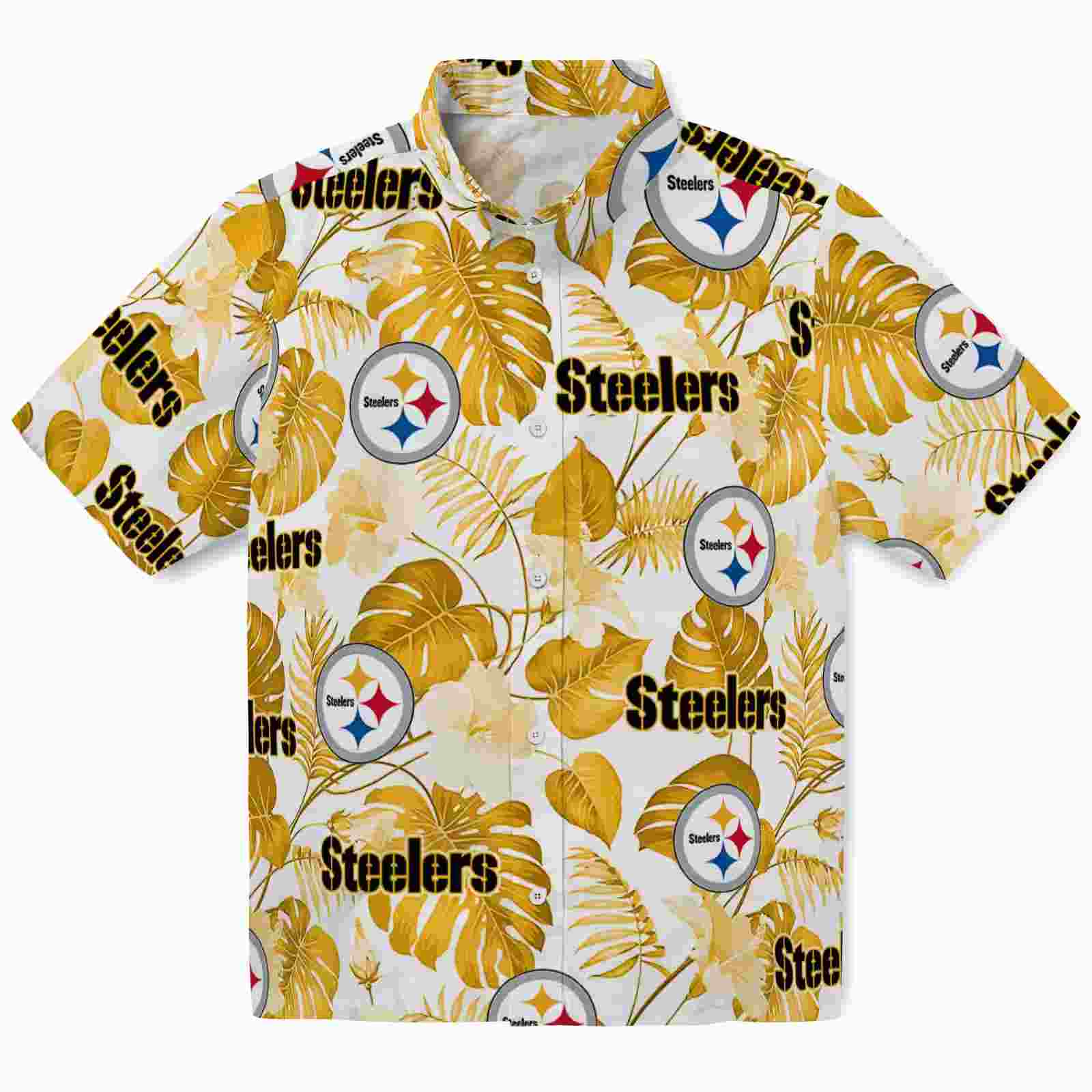 Pittsburgh Steelers Tropical Plants Gold White Hawaiian Shirt