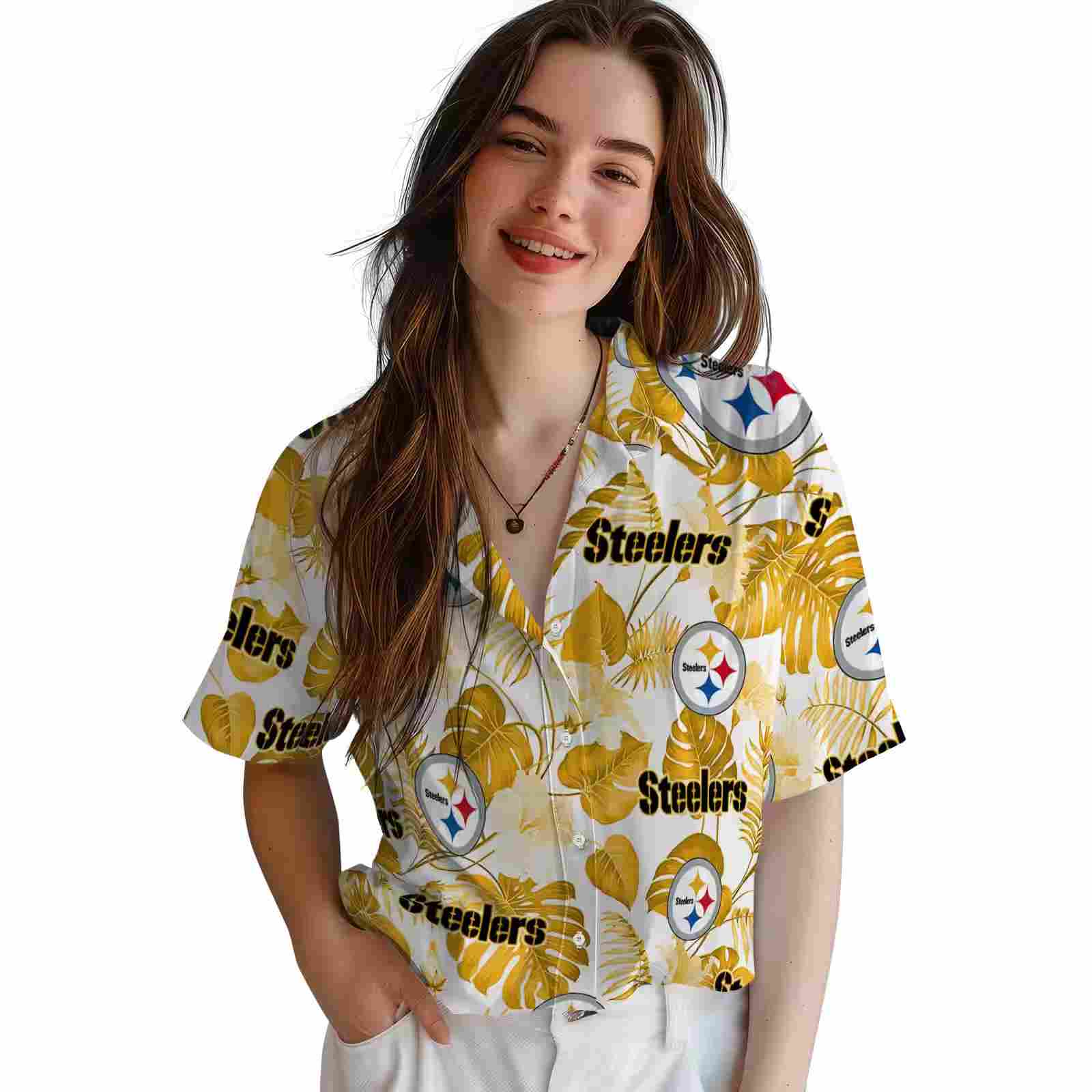 pittsburgh steelers tropical plants gold white hawaiian shirt latest model