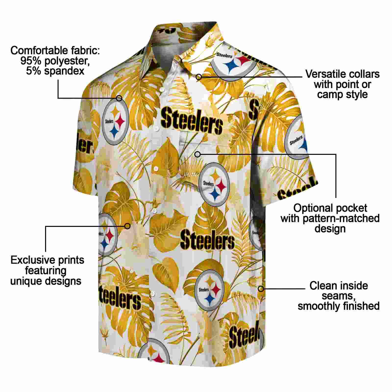 pittsburgh steelers tropical plants gold white hawaiian shirt new arrival