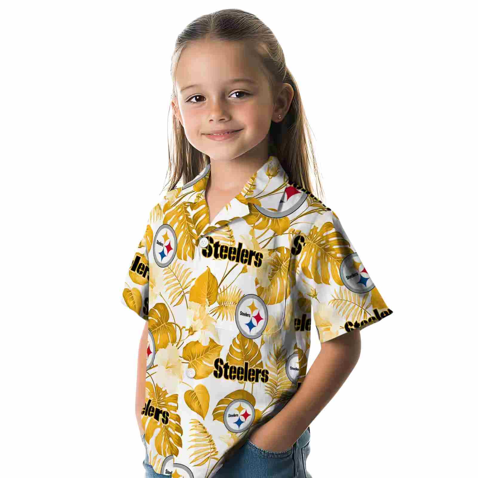 pittsburgh steelers tropical plants gold white hawaiian shirt premium grade