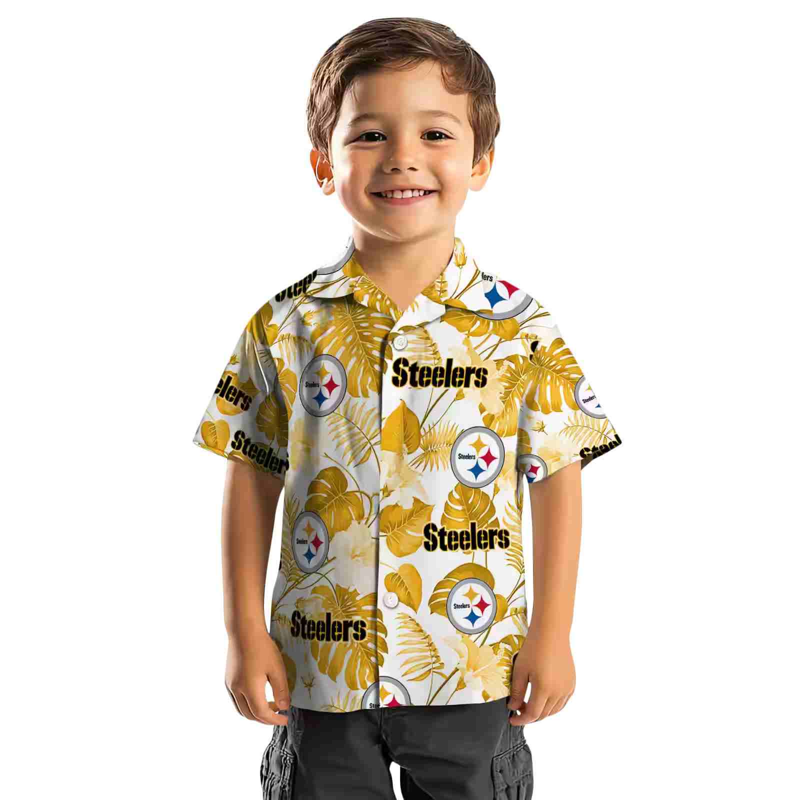 pittsburgh steelers tropical plants gold white hawaiian shirt top rated