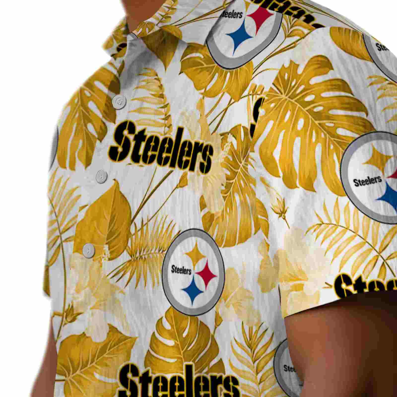 pittsburgh steelers tropical plants gold white hawaiian shirt trendy