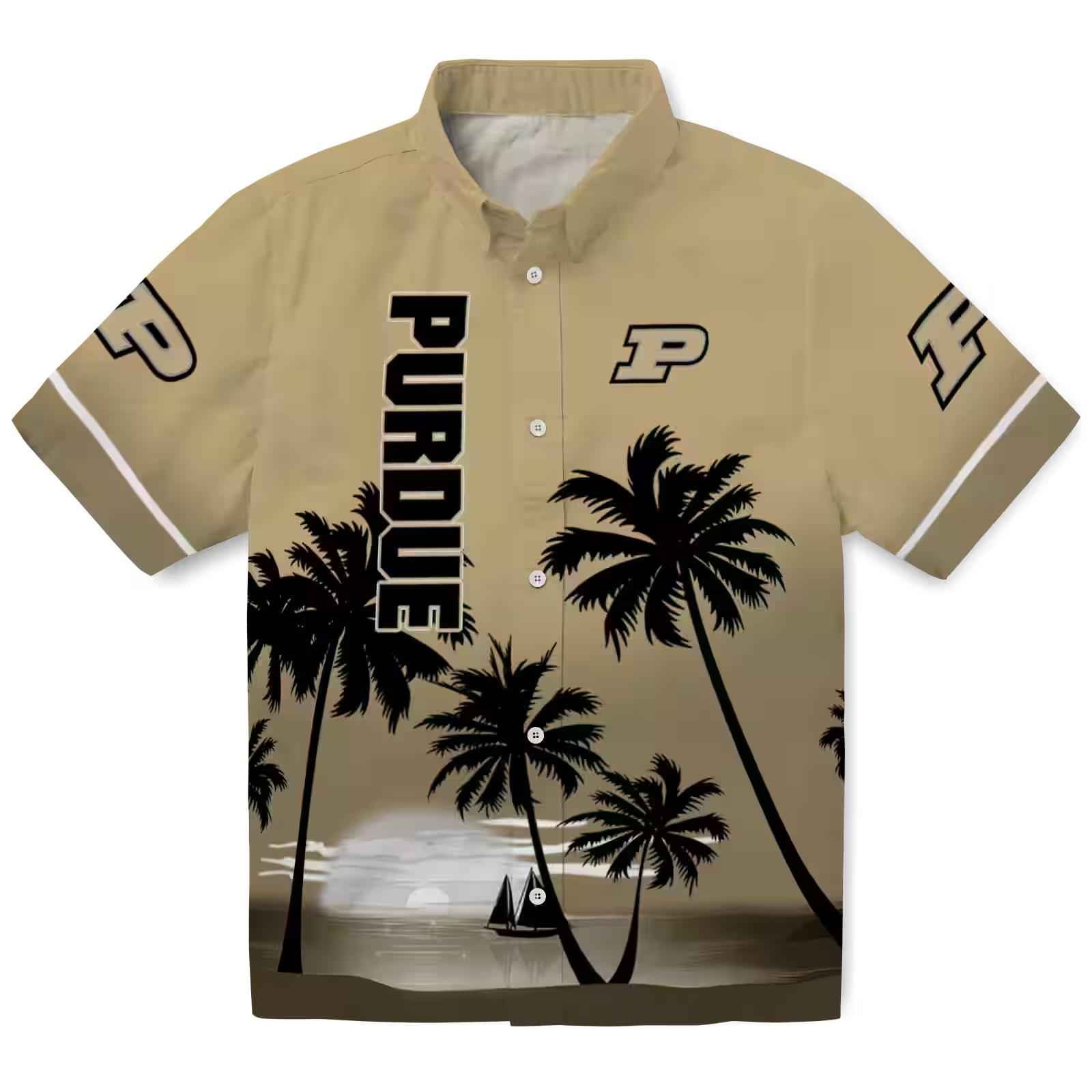 Purdue Boilermakers Beach Sunset Gold Black Hawaiian Shirt