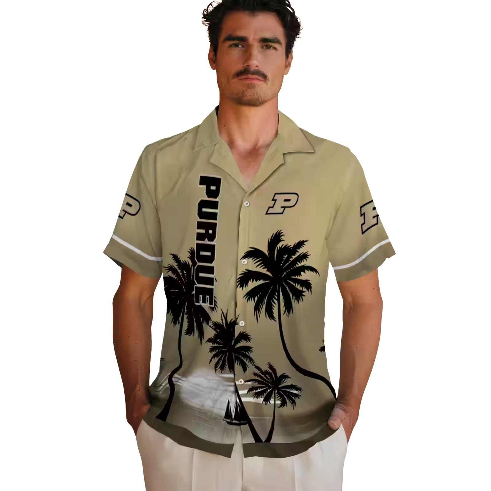 purdue boilermakers beach sunset gold black hawaiian shirt fashion forward