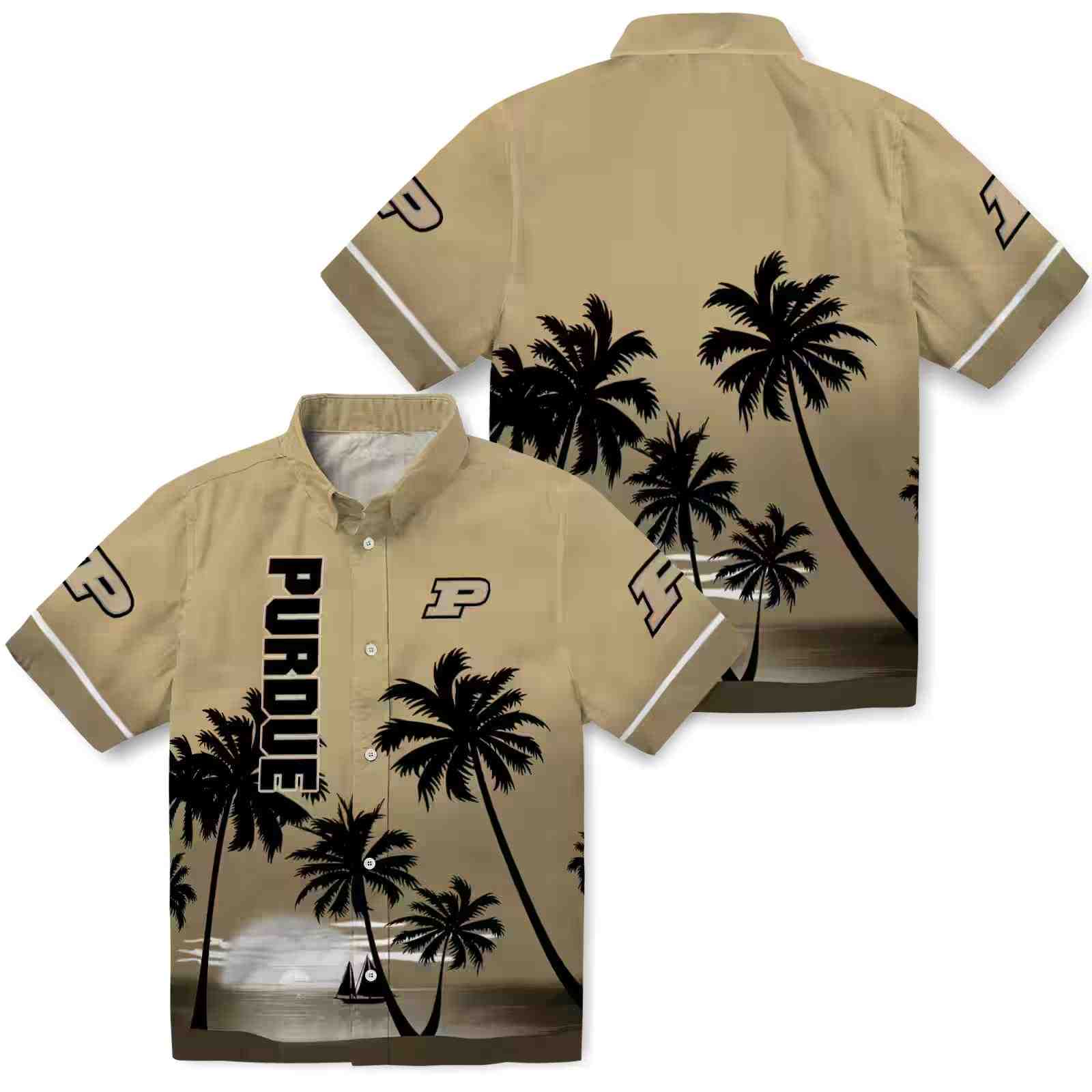 purdue boilermakers beach sunset gold black hawaiian shirt high quality