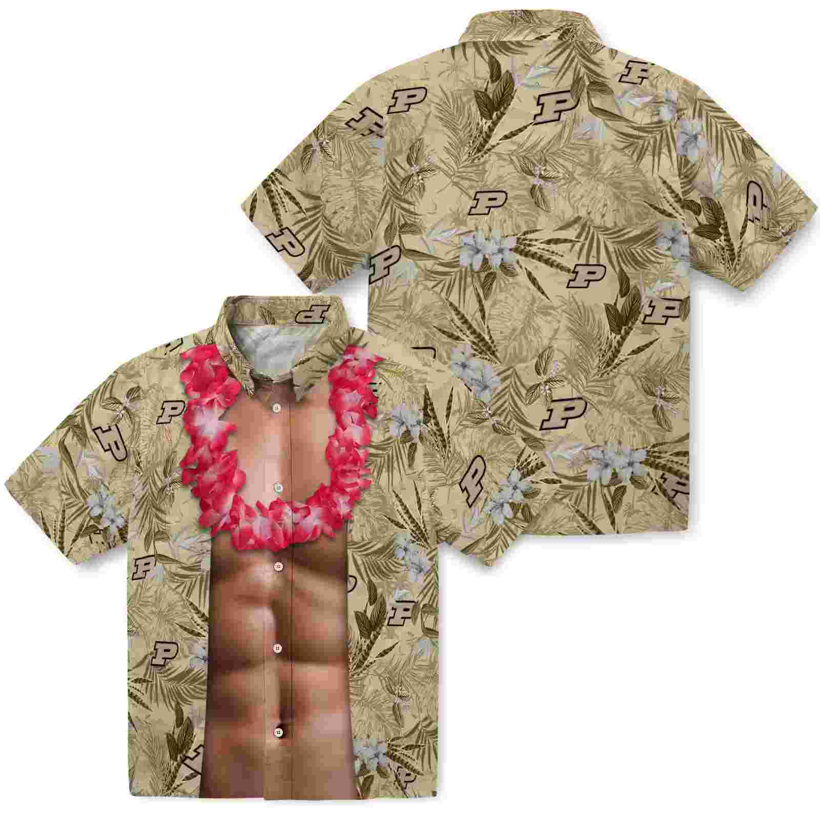 purdue boilermakers chest illusion gold hawaiian shirt high quality