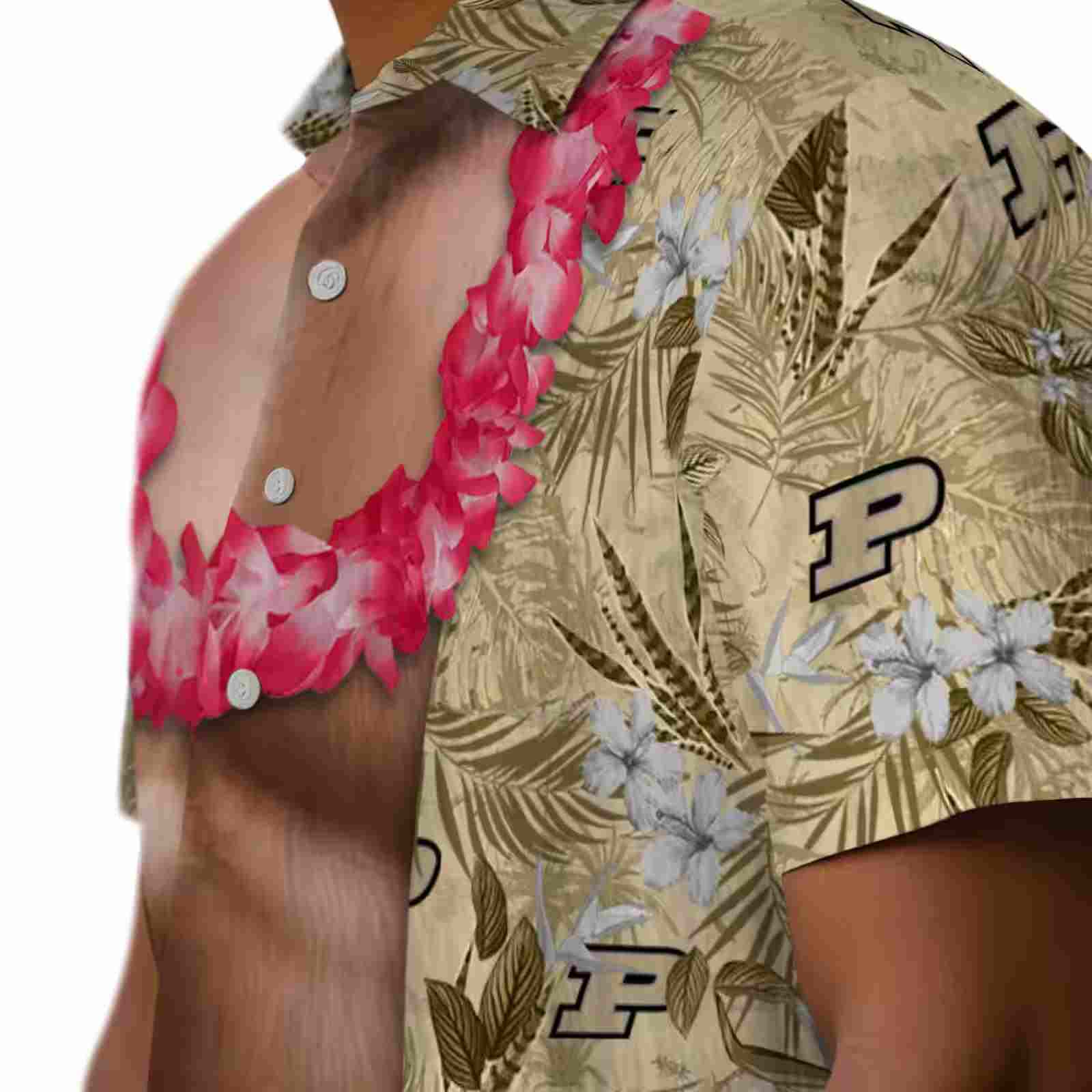 purdue boilermakers chest illusion gold hawaiian shirt trendy