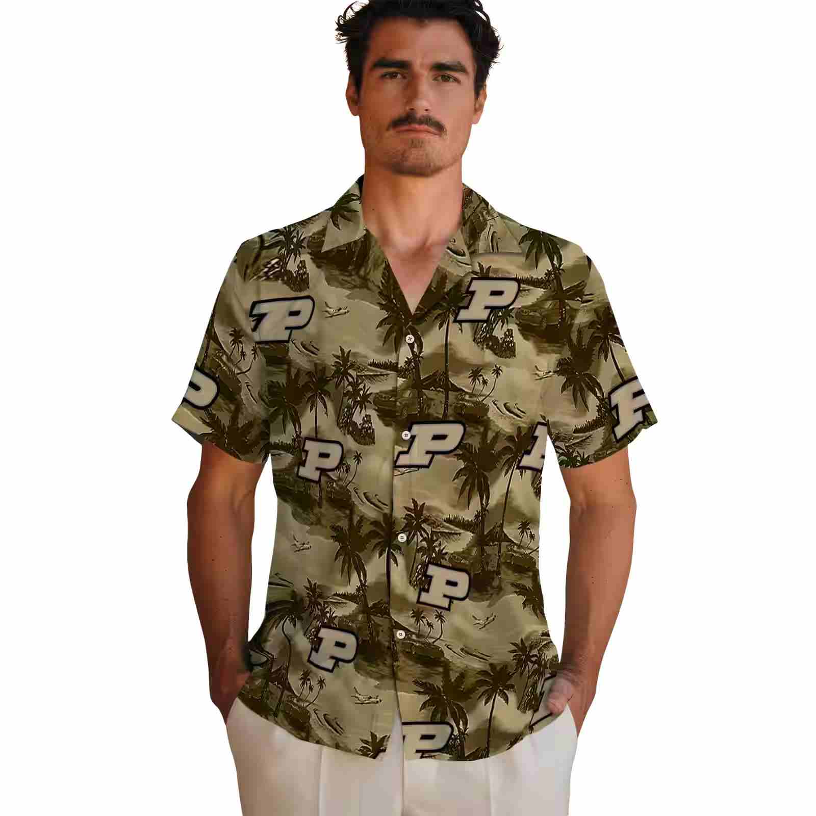 purdue boilermakers coastal palms gold hawaiian shirt fashion forward