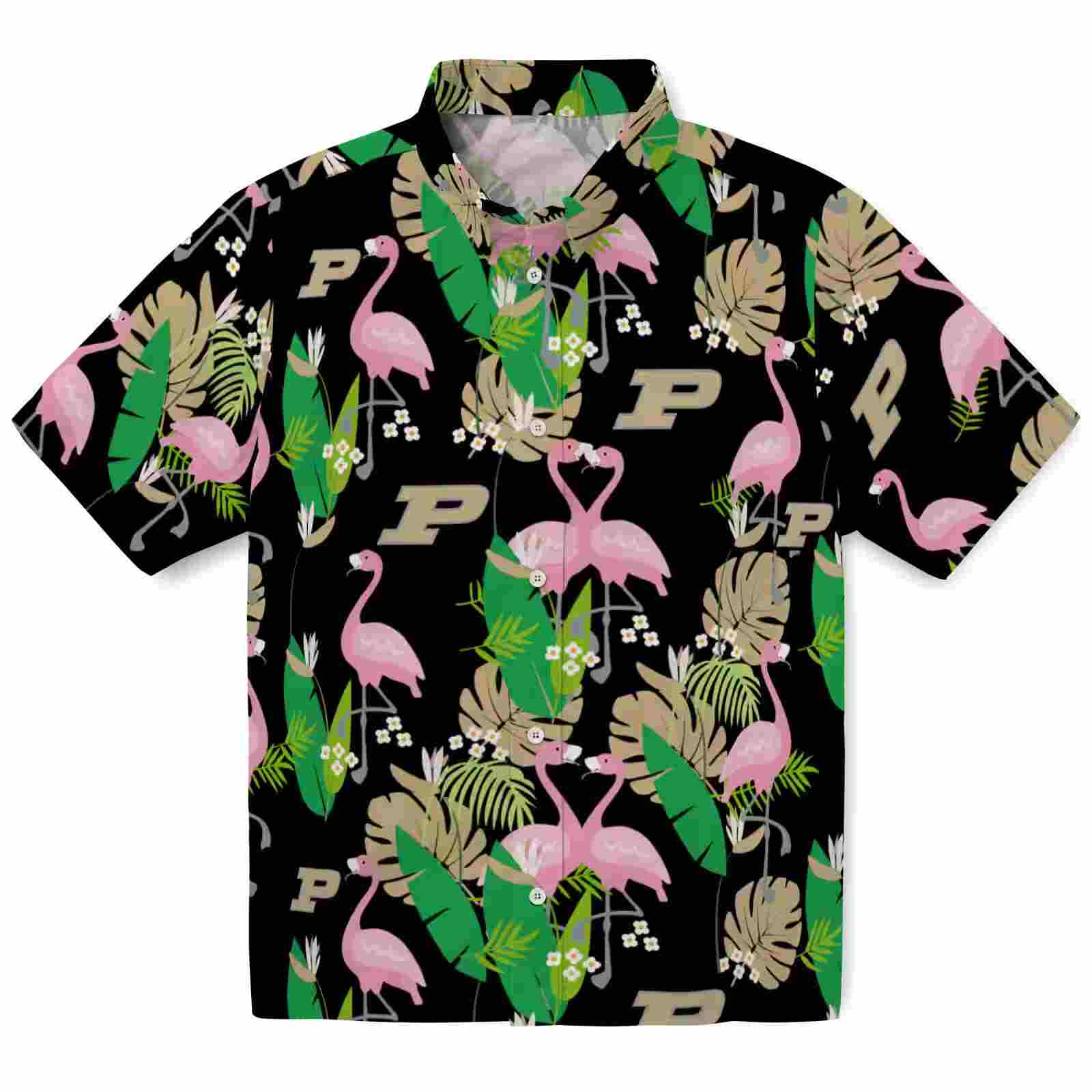 Purdue Boilermakers Flamingo Foliage Gold Green Hawaiian Shirt