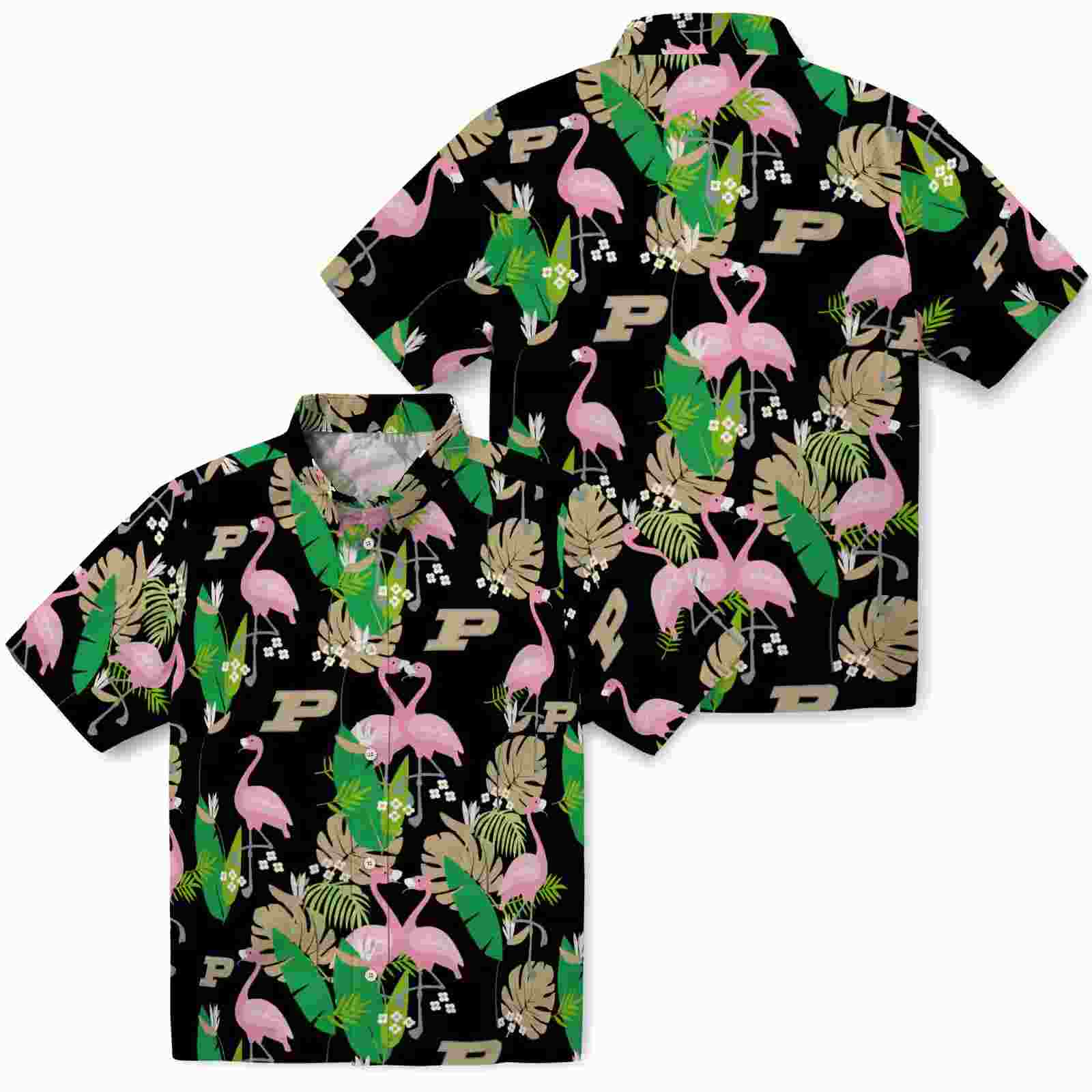 purdue boilermakers flamingo foliage gold green hawaiian shirt high quality