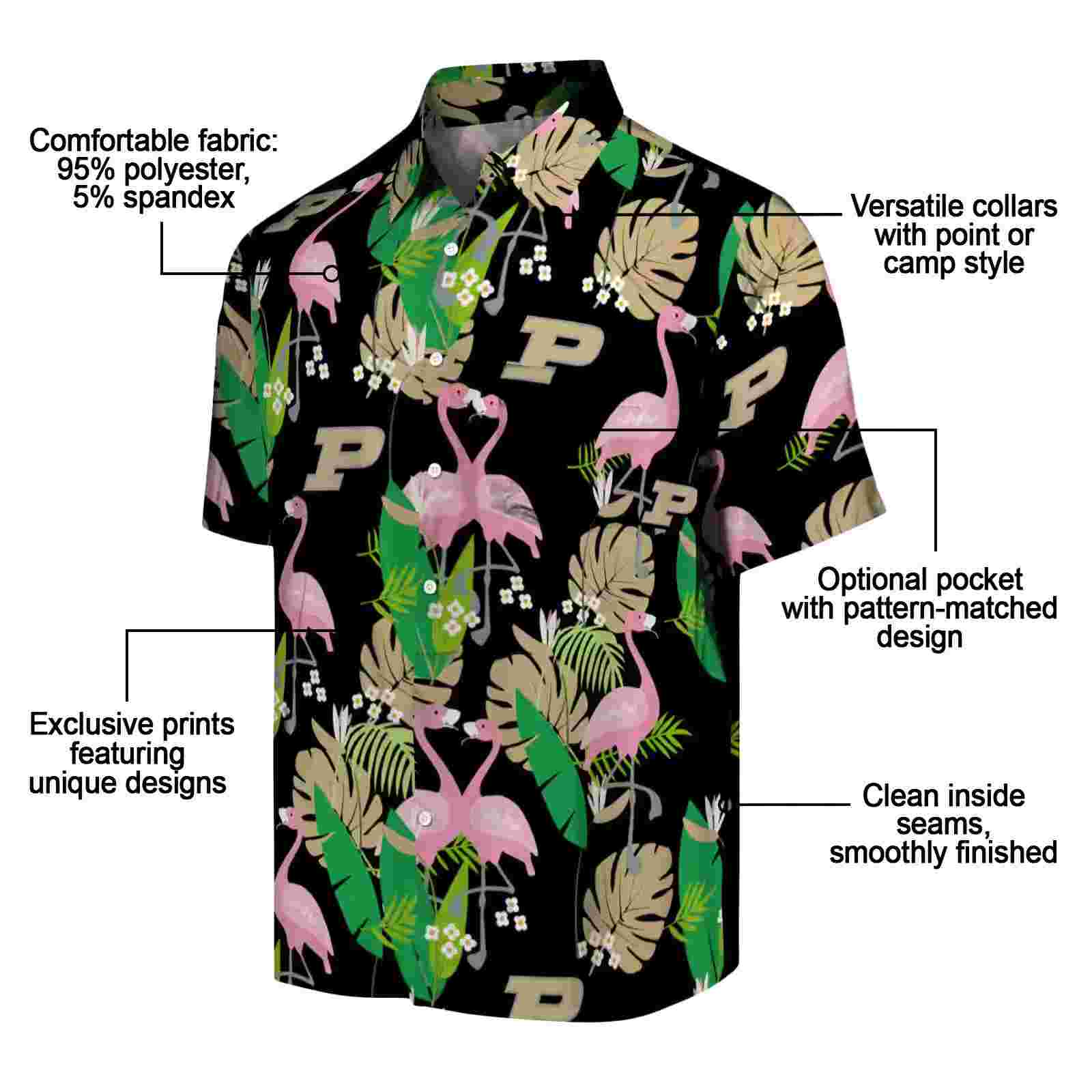 purdue boilermakers flamingo foliage gold green hawaiian shirt new arrival