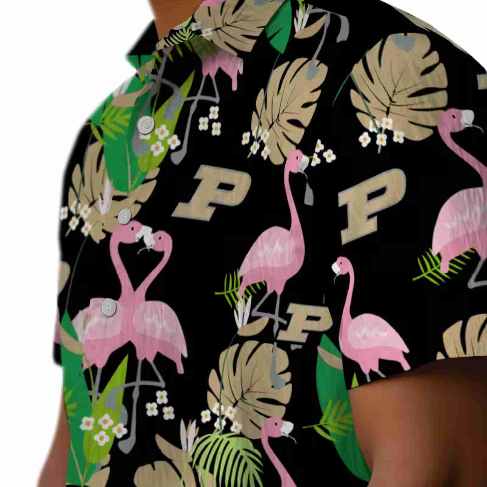 purdue boilermakers flamingo foliage gold green hawaiian shirt trendy