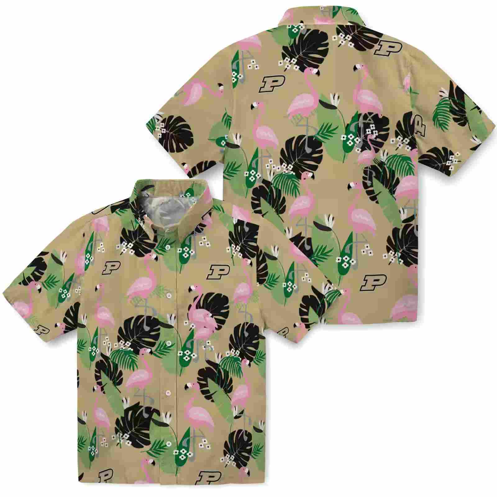 purdue boilermakers flamingo leaf motif gold hawaiian shirt high quality