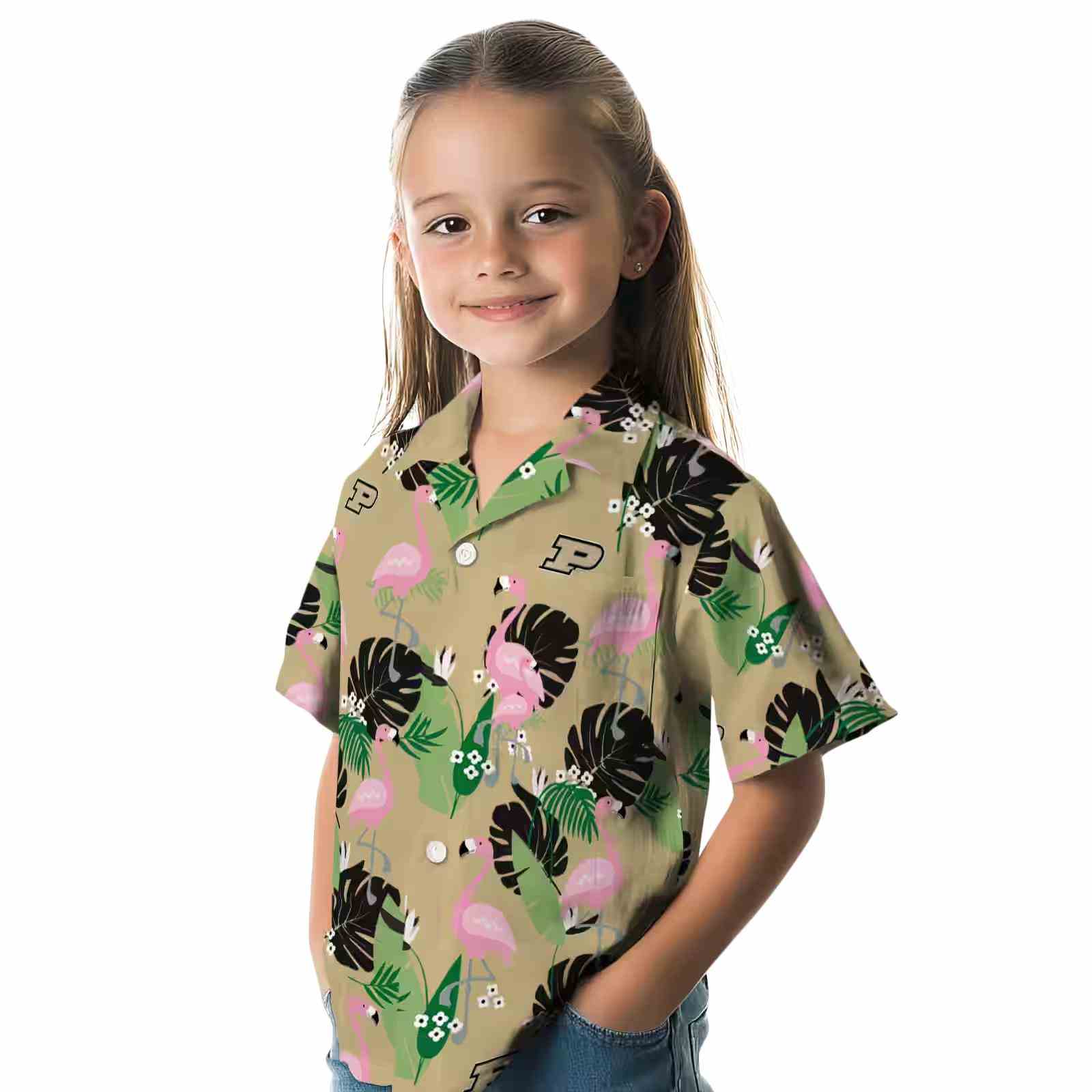 purdue boilermakers flamingo leaf motif gold hawaiian shirt premium grade