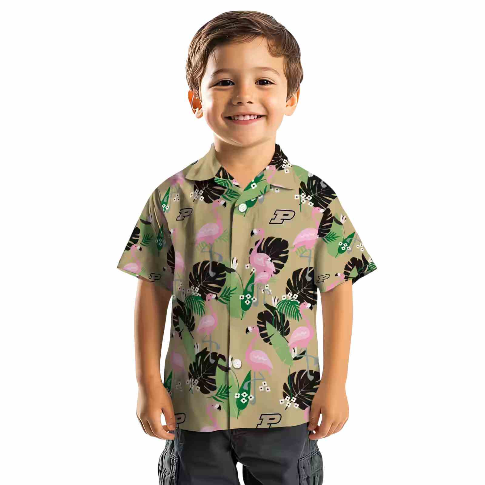 purdue boilermakers flamingo leaf motif gold hawaiian shirt top rated