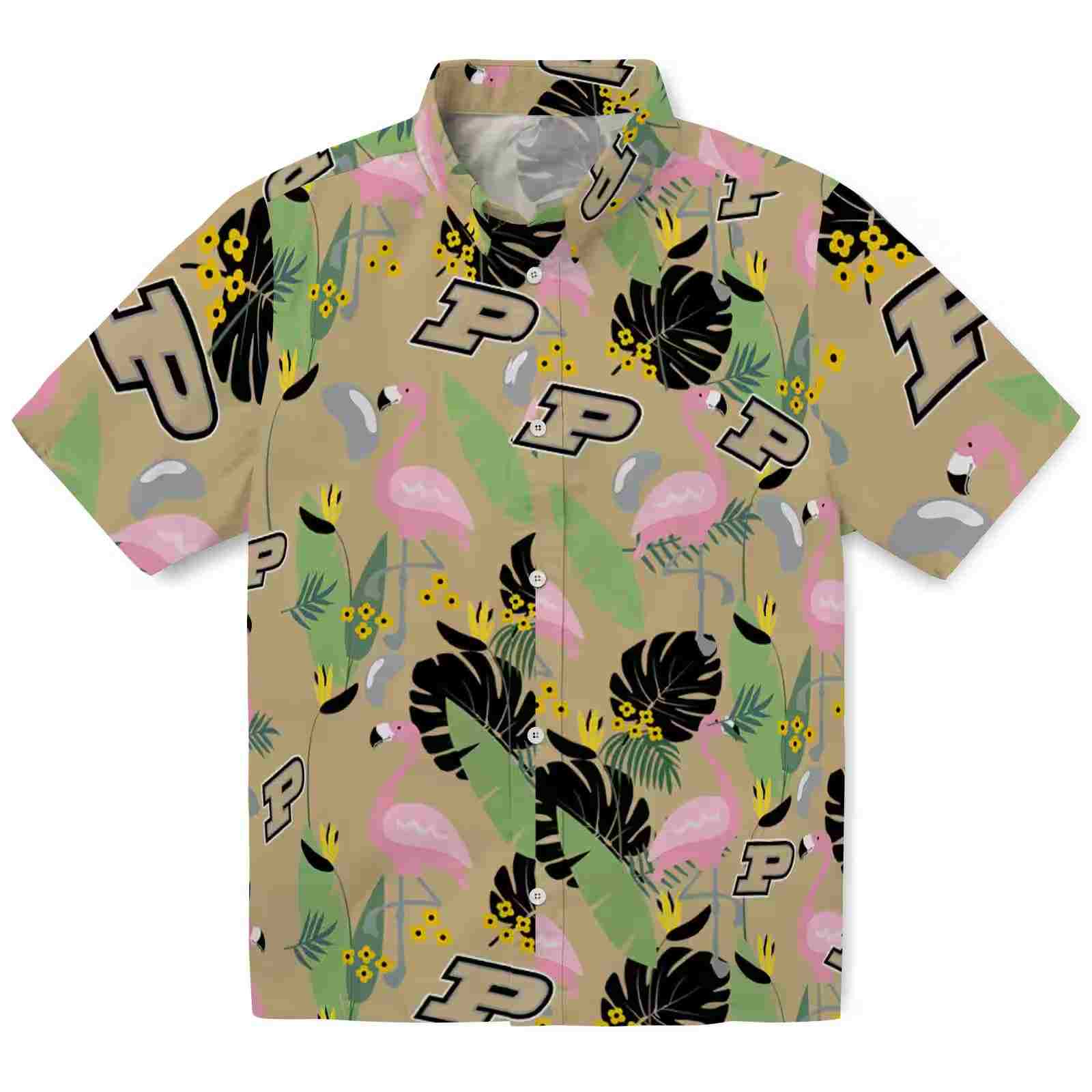 Purdue Boilermakers Flamingo Leaves Gold Hawaiian Shirt