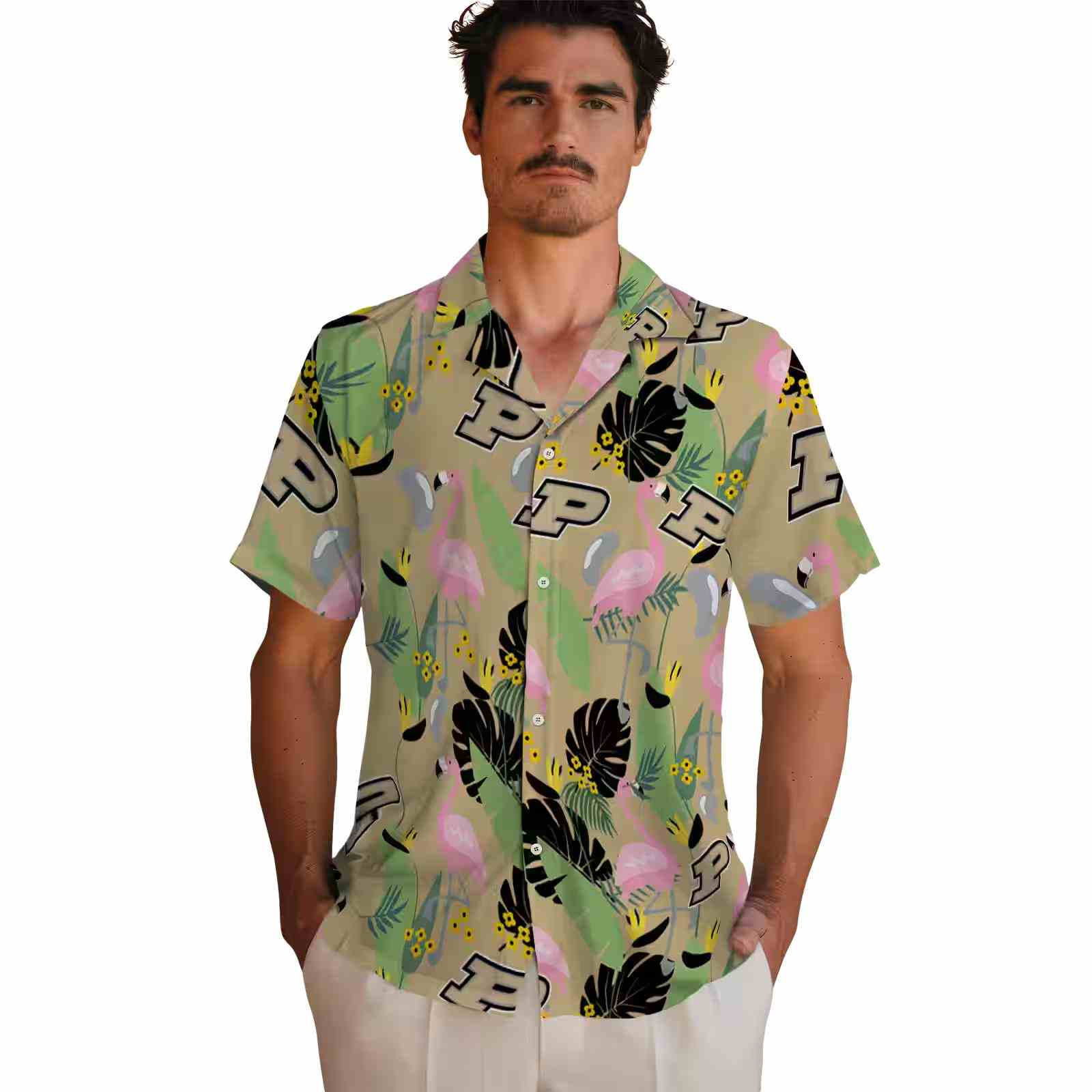 purdue boilermakers flamingo leaves gold hawaiian shirt fashion forward