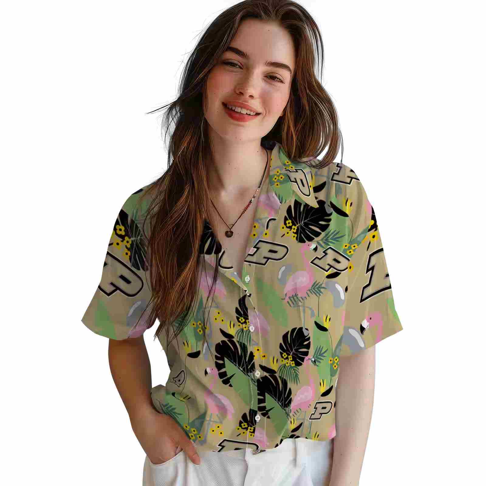 purdue boilermakers flamingo leaves gold hawaiian shirt latest model