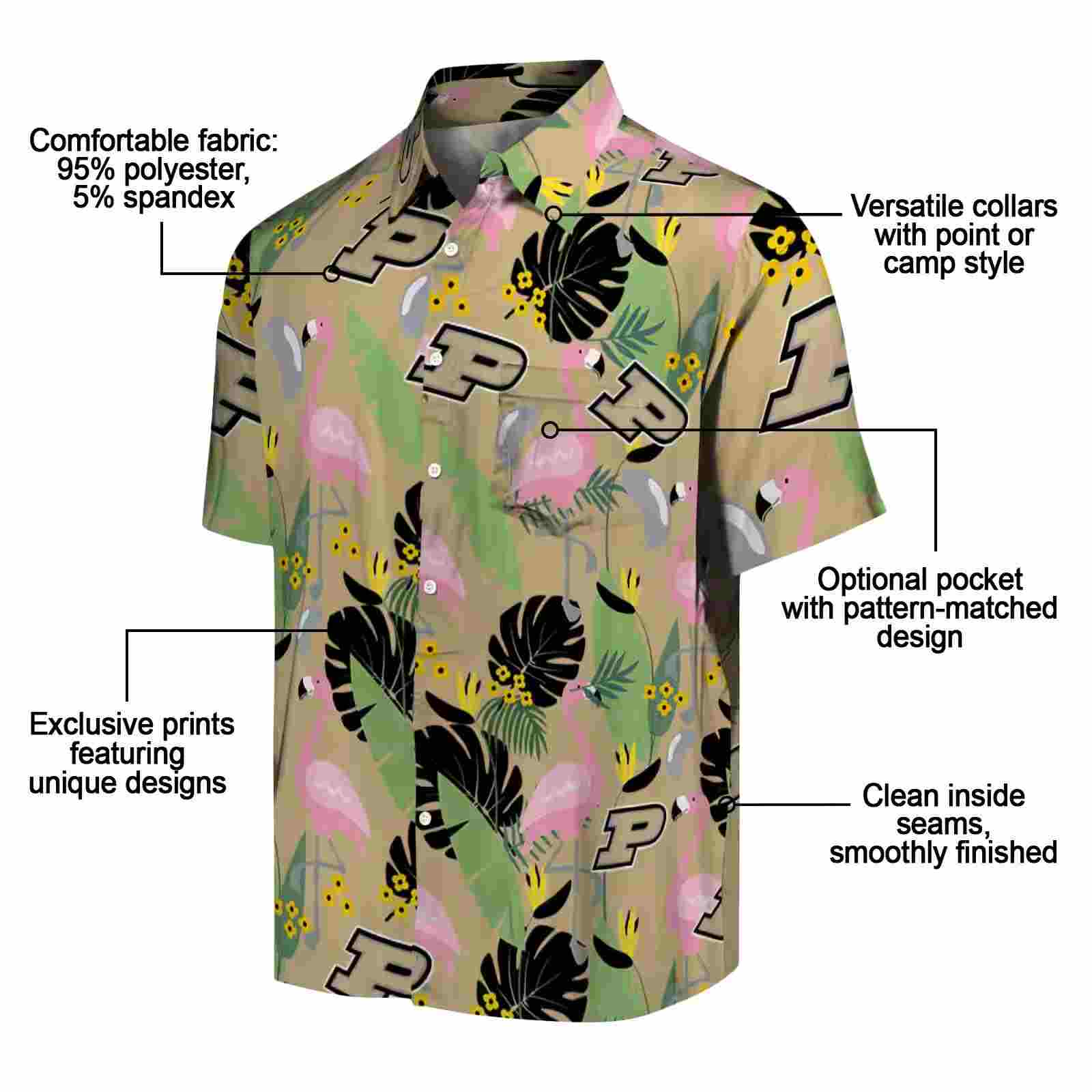 purdue boilermakers flamingo leaves gold hawaiian shirt new arrival