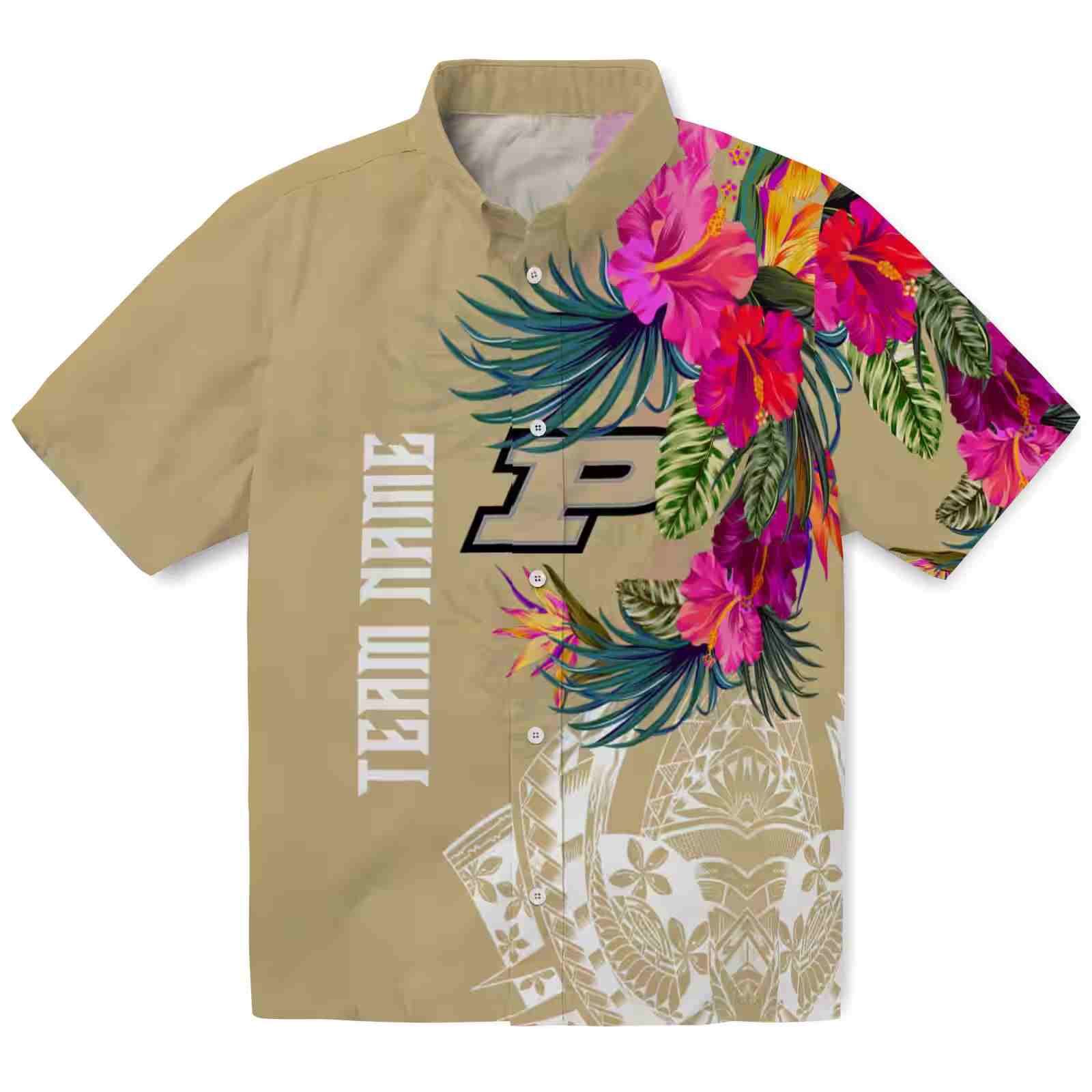 Purdue Boilermakers Floral Polynesian Gold Hawaiian Shirt