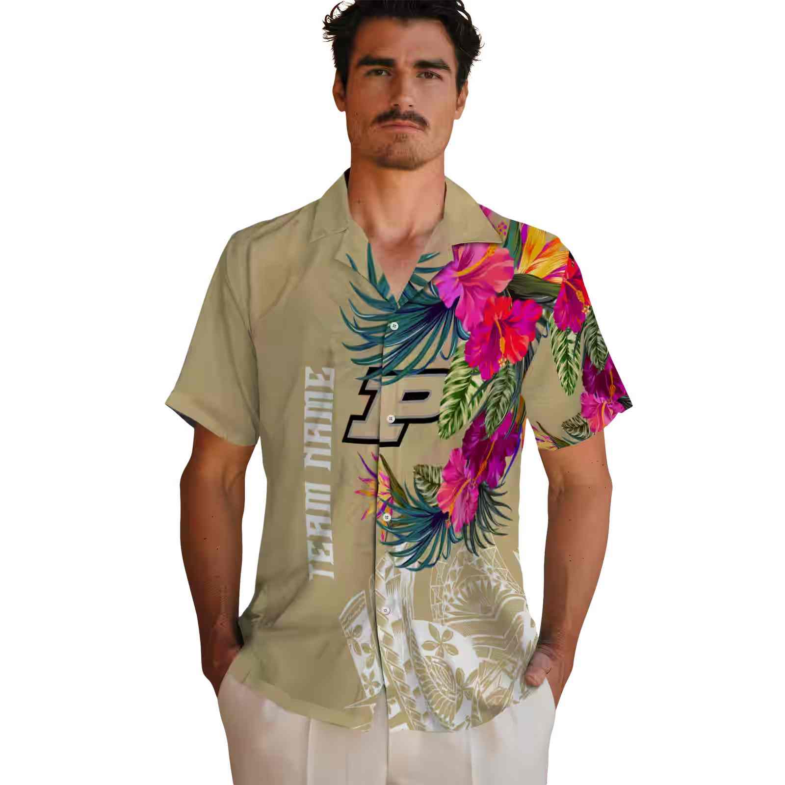 purdue boilermakers floral polynesian gold hawaiian shirt fashion forward