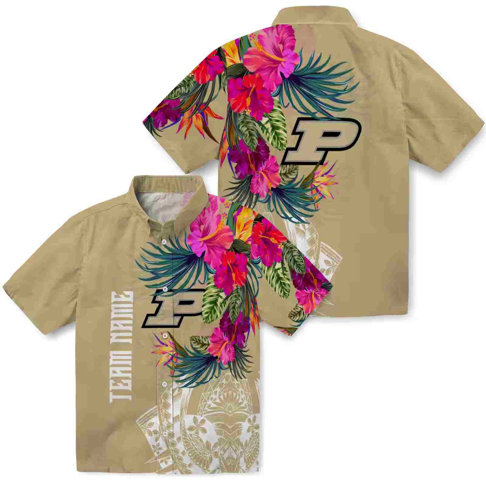 purdue boilermakers floral polynesian gold hawaiian shirt high quality