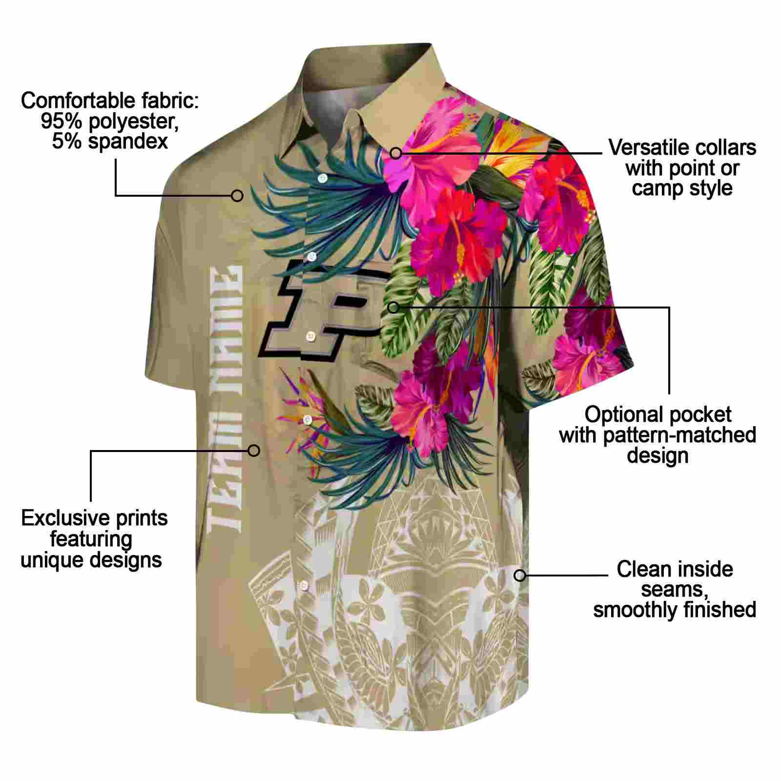 purdue boilermakers floral polynesian gold hawaiian shirt new arrival