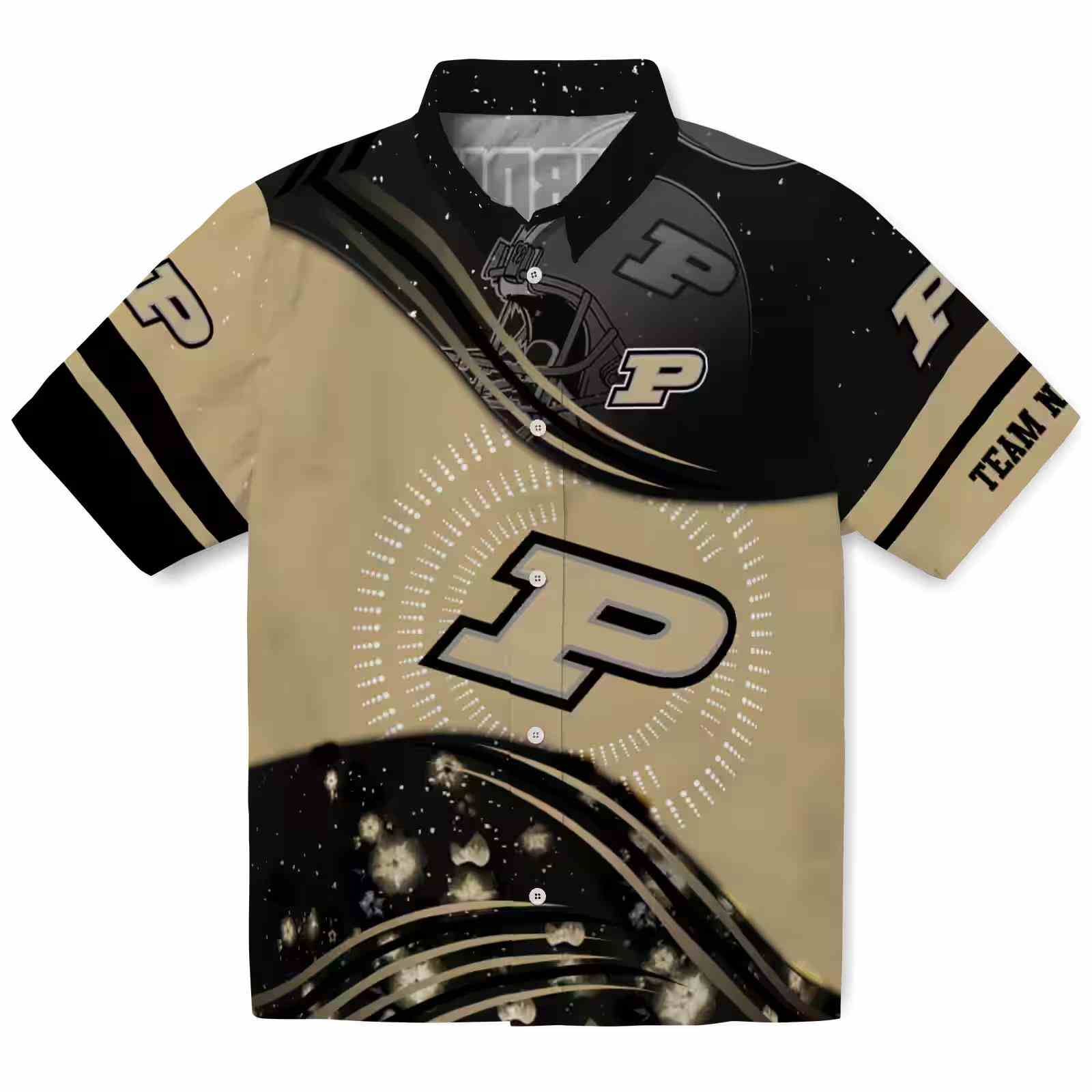 Purdue Boilermakers Football Wave Gold Black Hawaiian Shirt