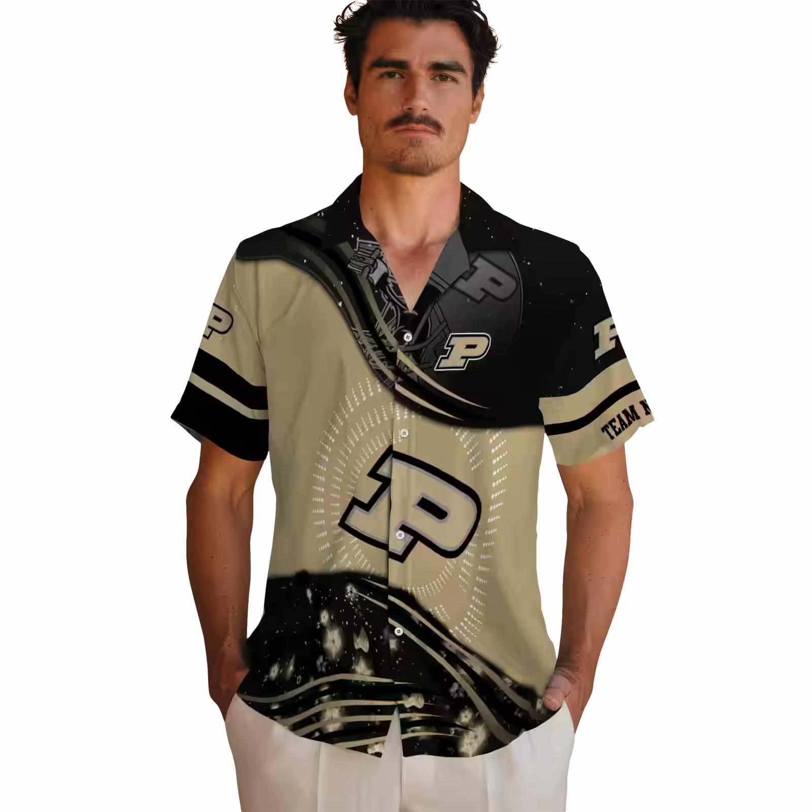 purdue boilermakers football wave gold black hawaiian shirt fashion forward