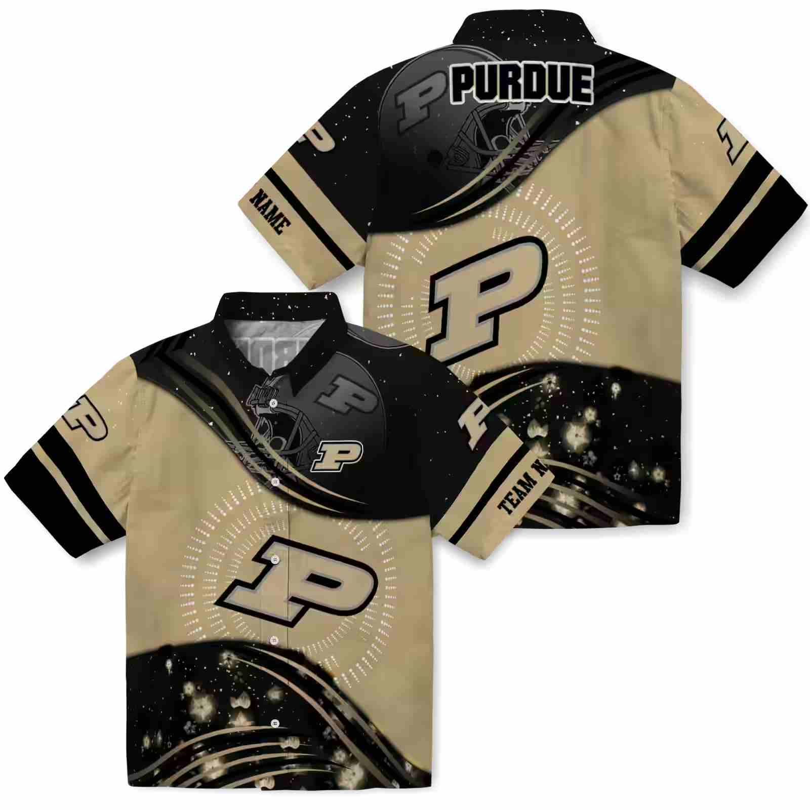 purdue boilermakers football wave gold black hawaiian shirt high quality