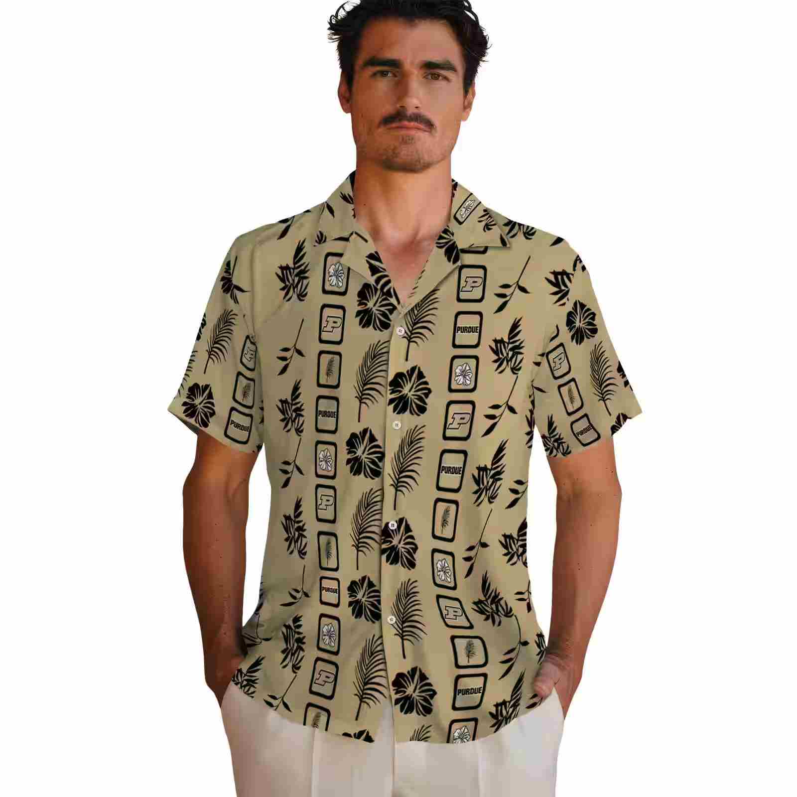 purdue boilermakers framed floral gold hawaiian shirt fashion forward