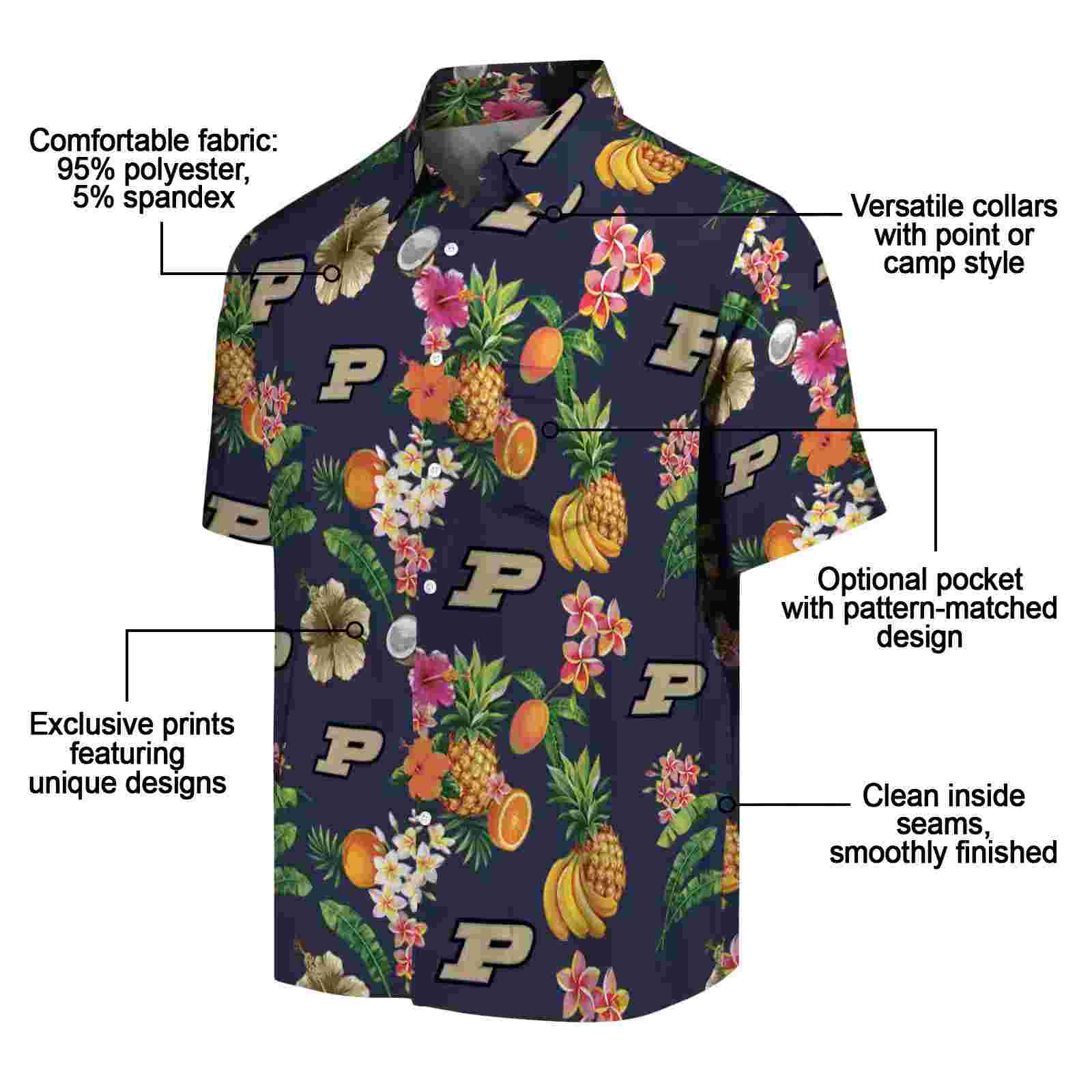 purdue boilermakers hibiscus and fruit navy blue hawaiian shirt new arrival