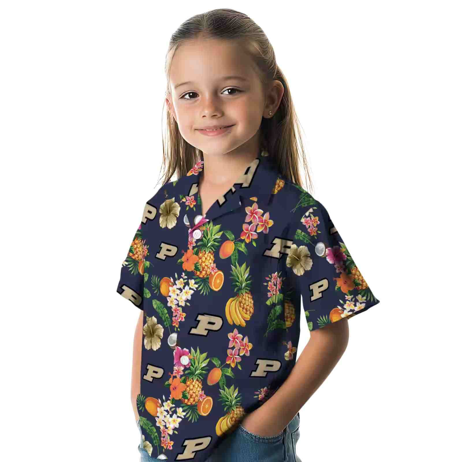 purdue boilermakers hibiscus and fruit navy blue hawaiian shirt premium grade