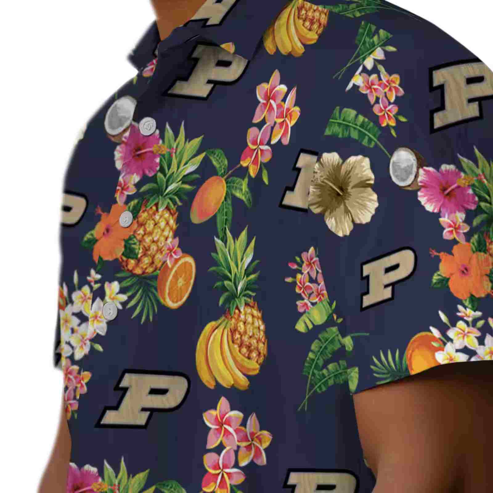 purdue boilermakers hibiscus and fruit navy blue hawaiian shirt trendy