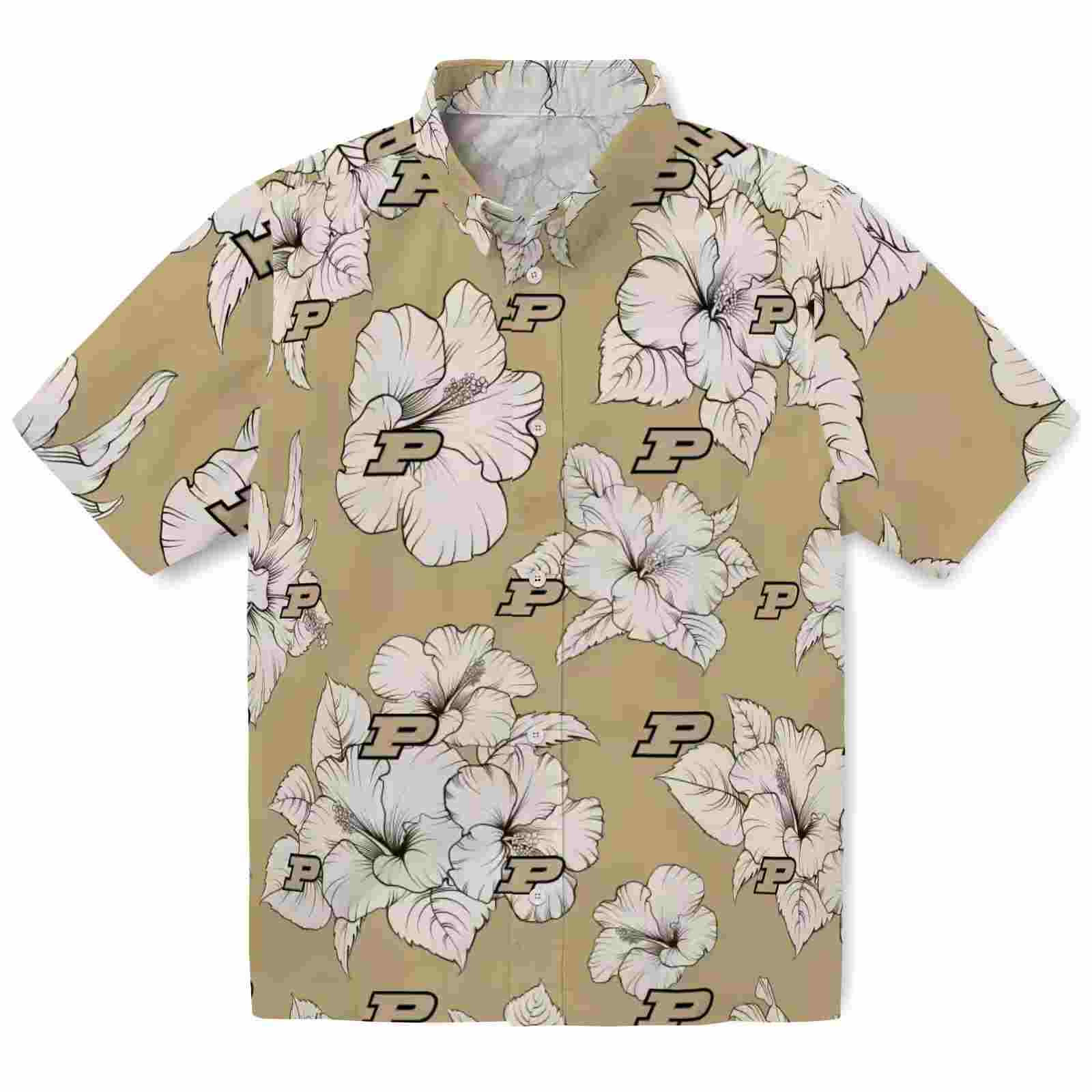 Purdue Boilermakers Hibiscus Blooms Gold White Hawaiian Shirt