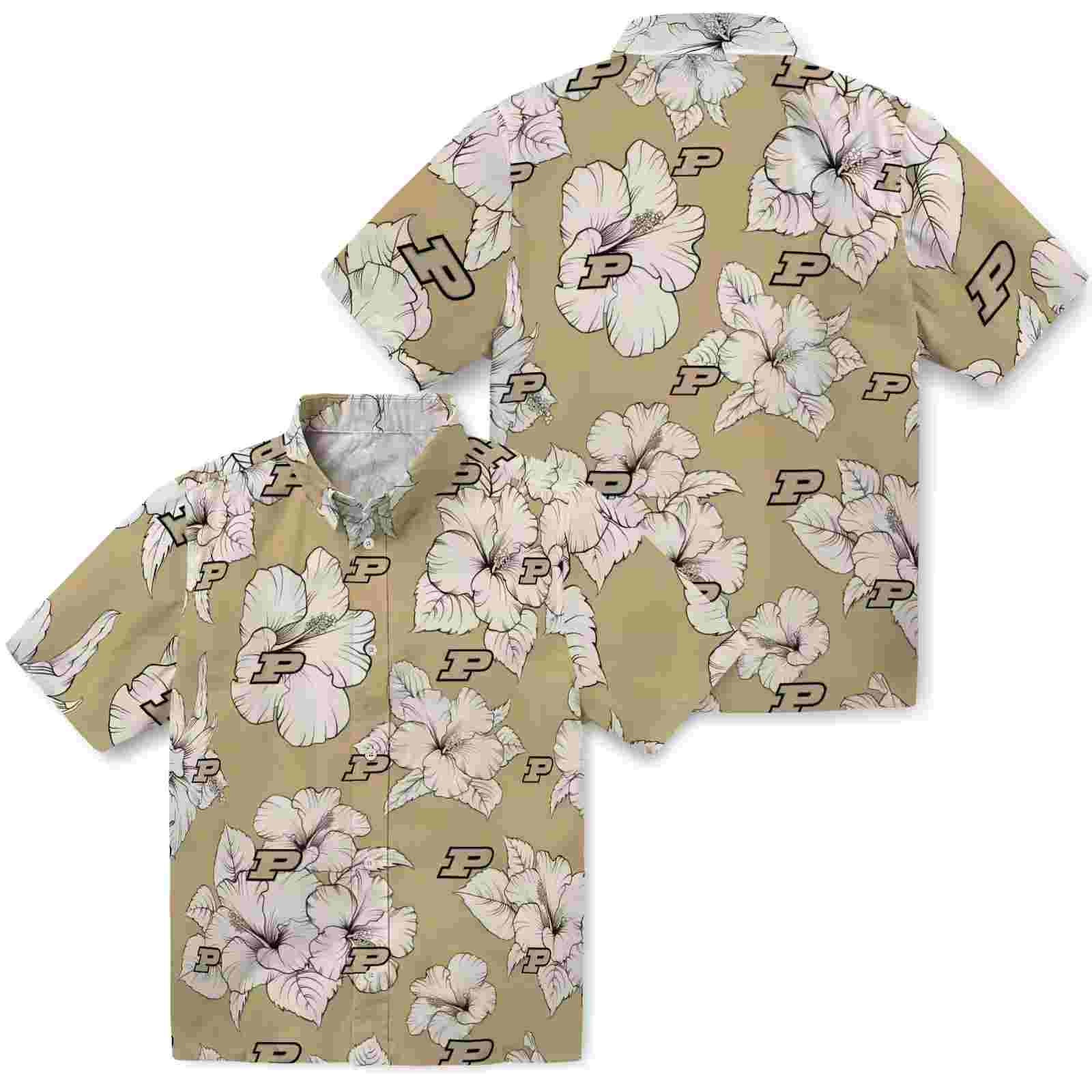 purdue boilermakers hibiscus blooms gold white hawaiian shirt high quality