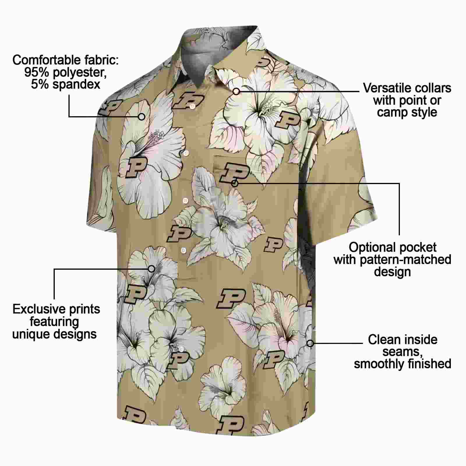 purdue boilermakers hibiscus blooms gold white hawaiian shirt new arrival