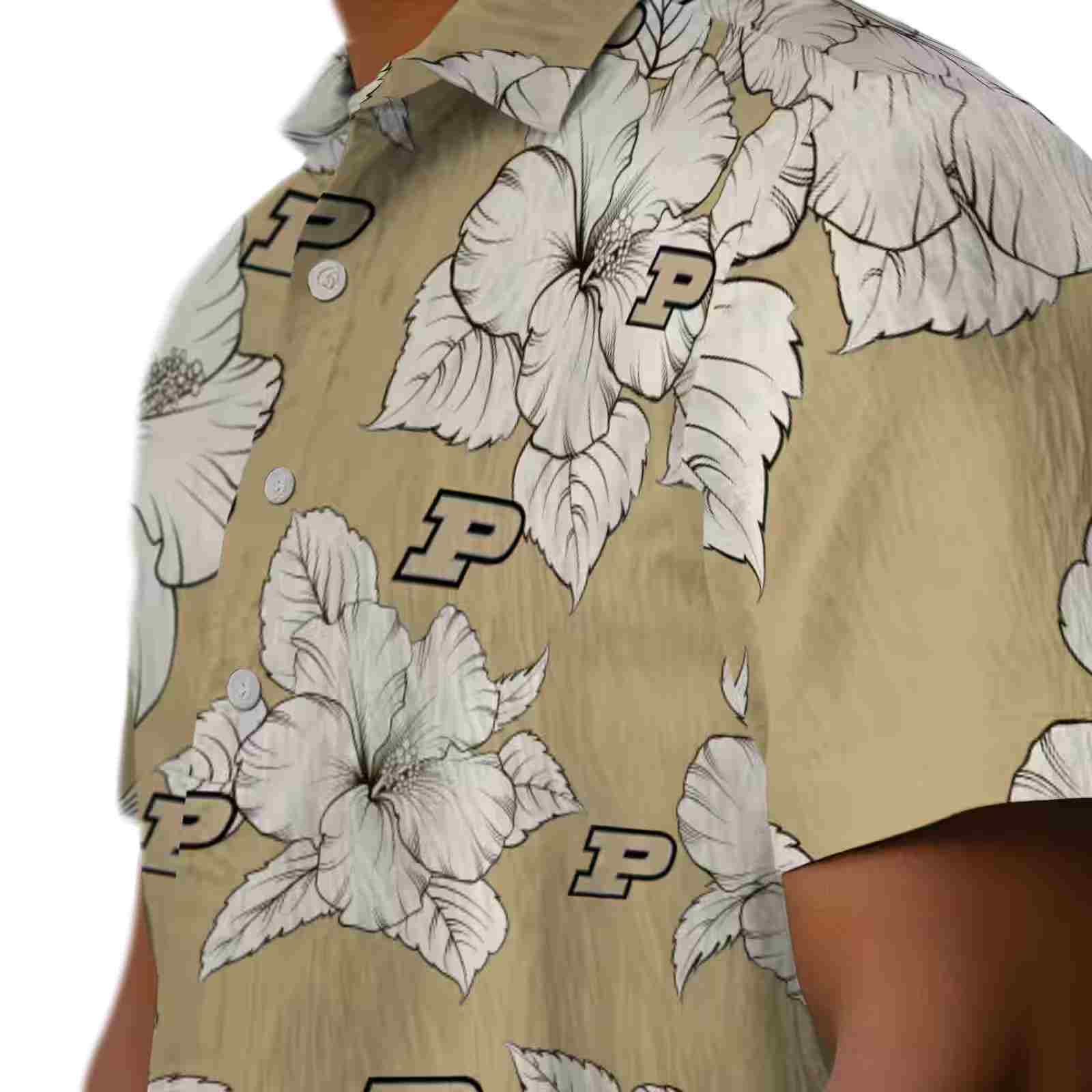 purdue boilermakers hibiscus blooms gold white hawaiian shirt trendy