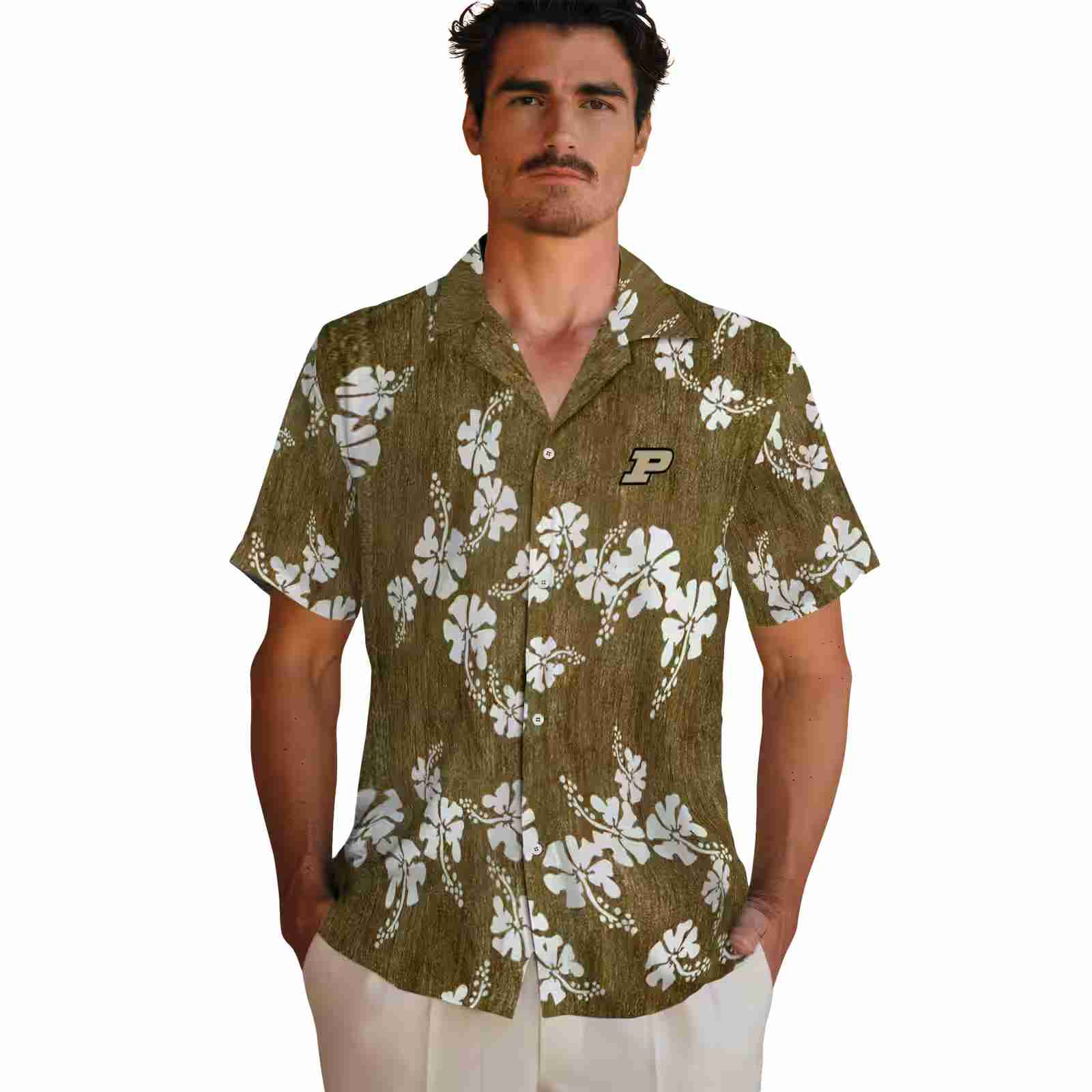 purdue boilermakers hibiscus clusters gold hawaiian shirt fashion forward