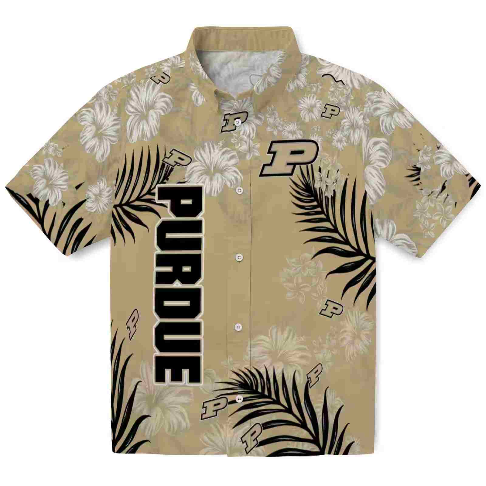 Purdue Boilermakers Hibiscus Print Gold Hawaiian Shirt