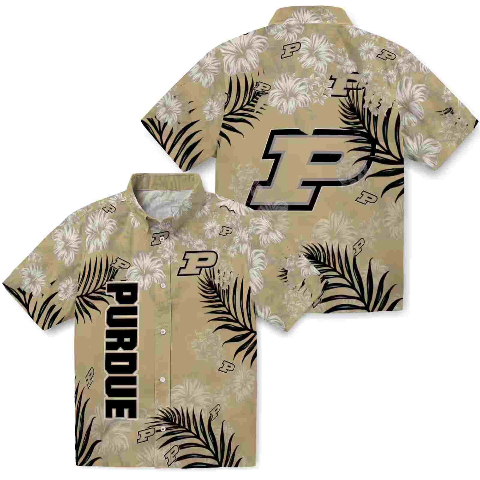 purdue boilermakers hibiscus print gold hawaiian shirt high quality